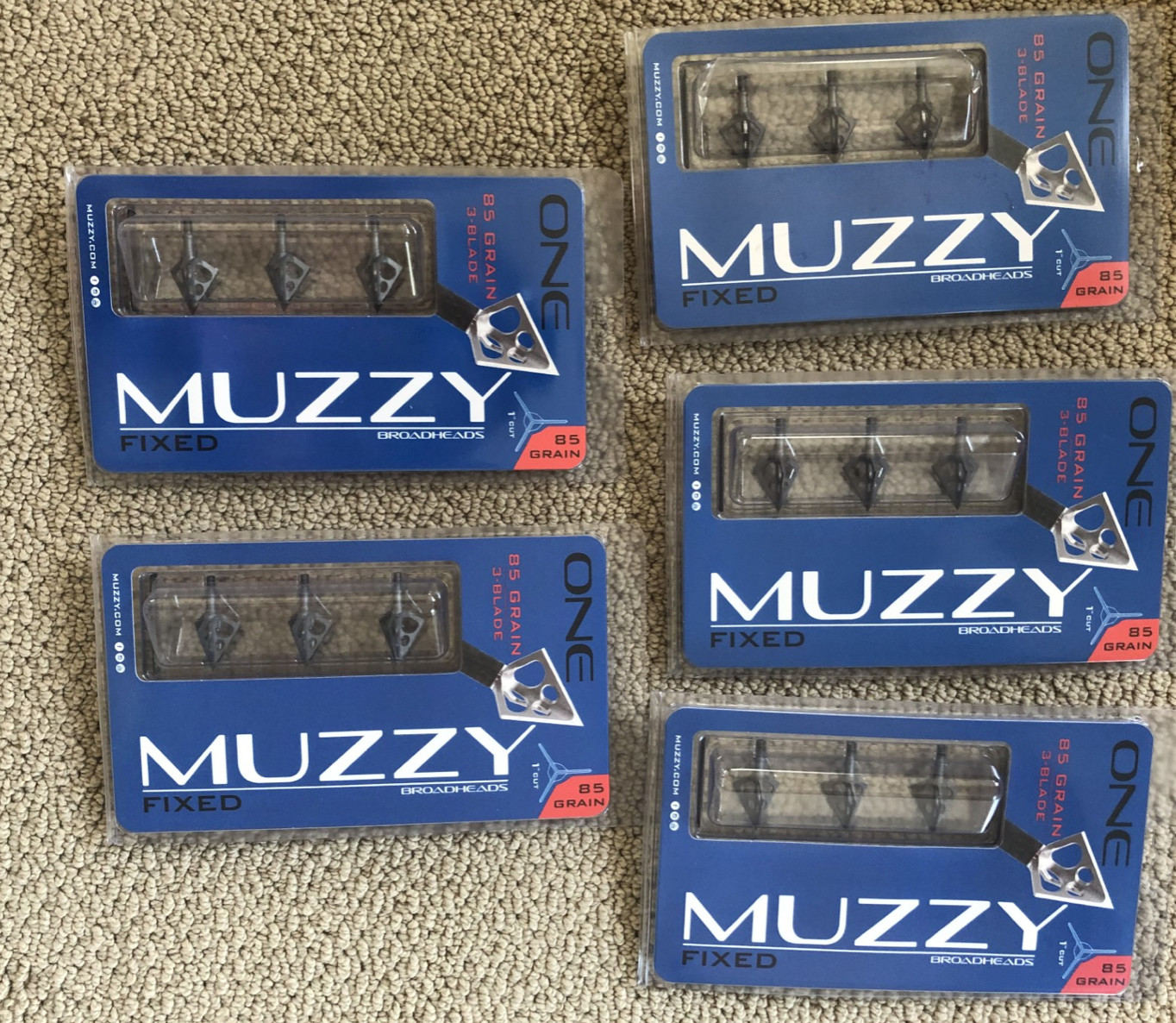 Muzzy - ONE 3 Blade 85 g Broadhead, 1 " Cut  ( 5 Packs ) - AUTHORIZED DEALER
