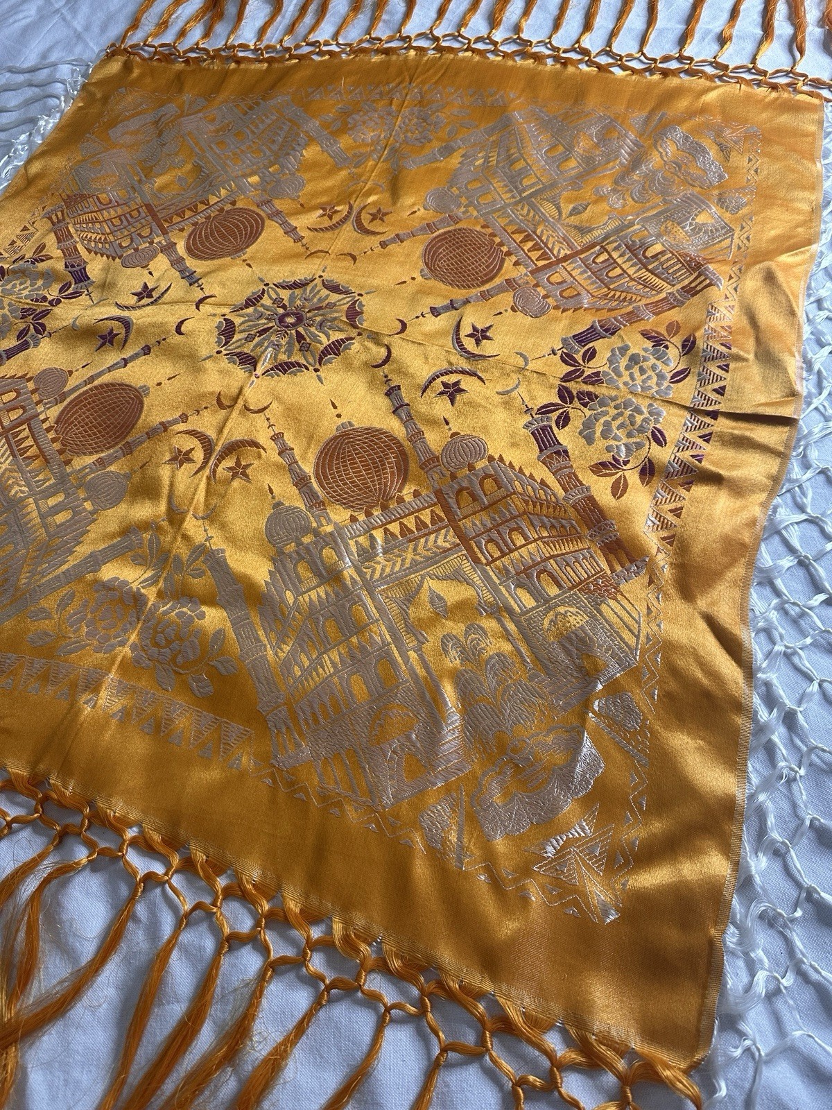 1950s Vintage Taj Mahal WWII Silk Stain Piano Shawl Woman Floral Scarf 100cm