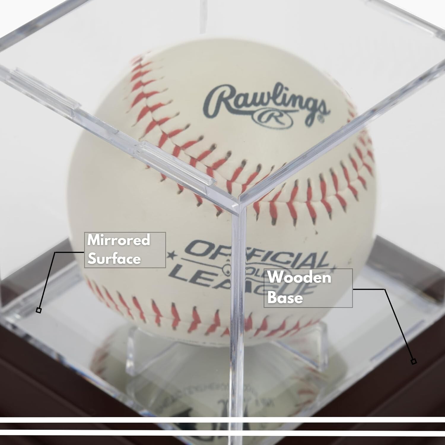 Baseball Holder Display Case Cube, Cherry Finish Wood Stand UV Protection Cube