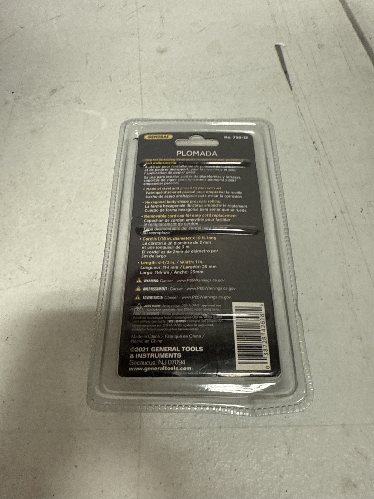 General Tools 790-12 Hexagon Cold Drawn Nickel Plated Steel Plumb Bob 12 oz.