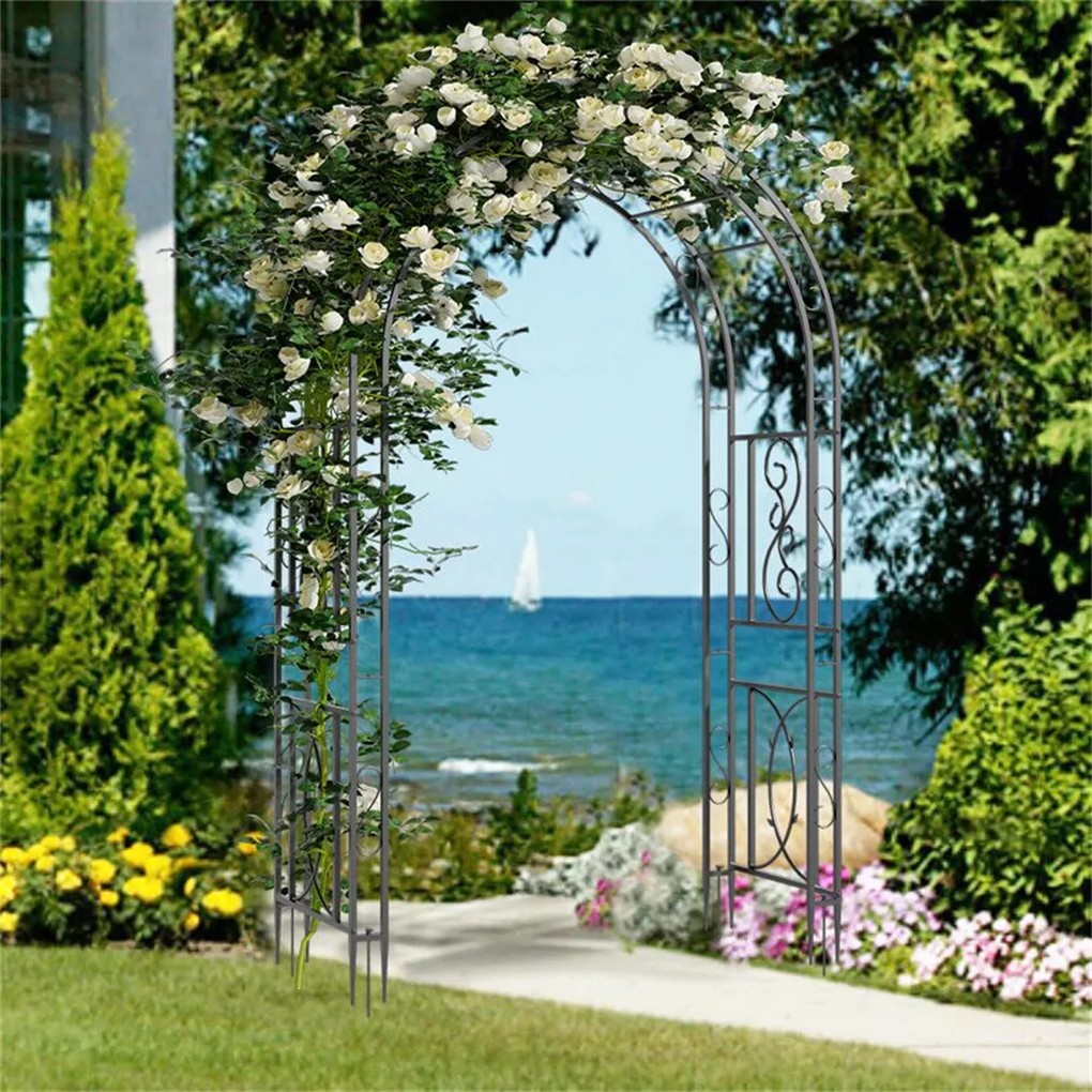 Rust-proof Double Column Garden Arch Trellis Vine Flowers Frame Stand w/ 8 Prong