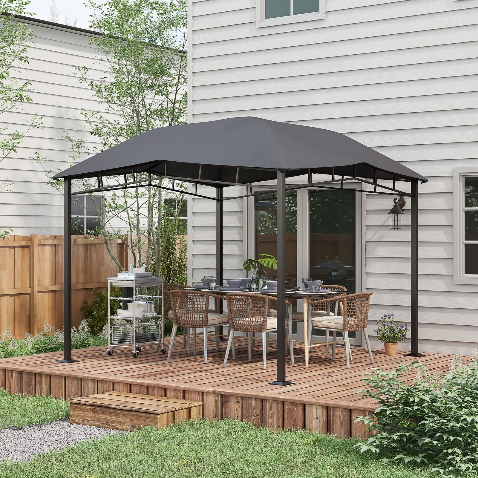 10' x 10' Soft Top Patio Outdoor Canopy Gazebo Tent Steel Fabric Gray