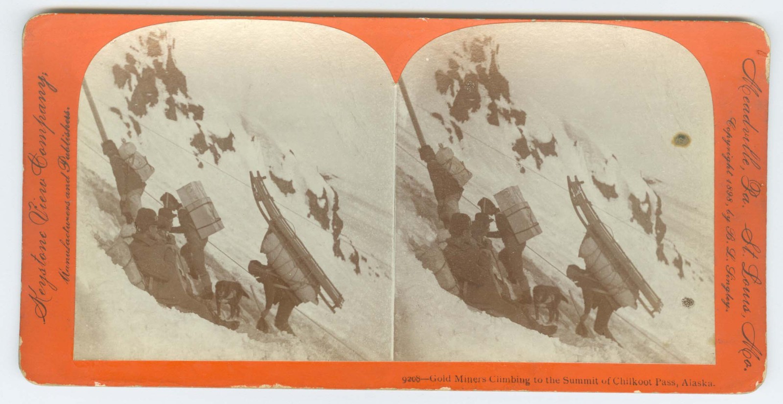 G2218~ ALASKA KLONDIKE – Chilkoot Pass Gold Miners c.1890s Stereoview