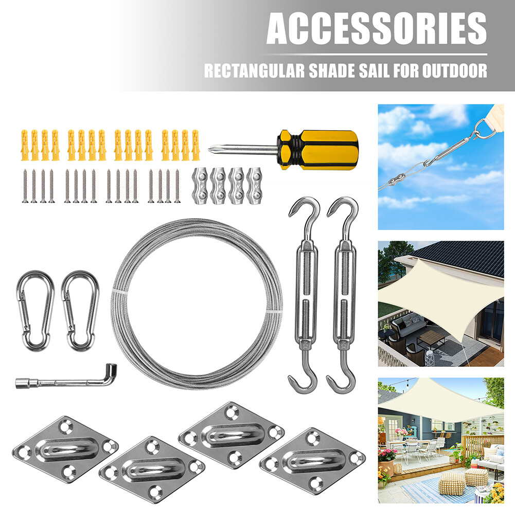 Sun Shade Sail Hardware Fitting accessories Turnbuckles Pad eyes Wire Rope Kit