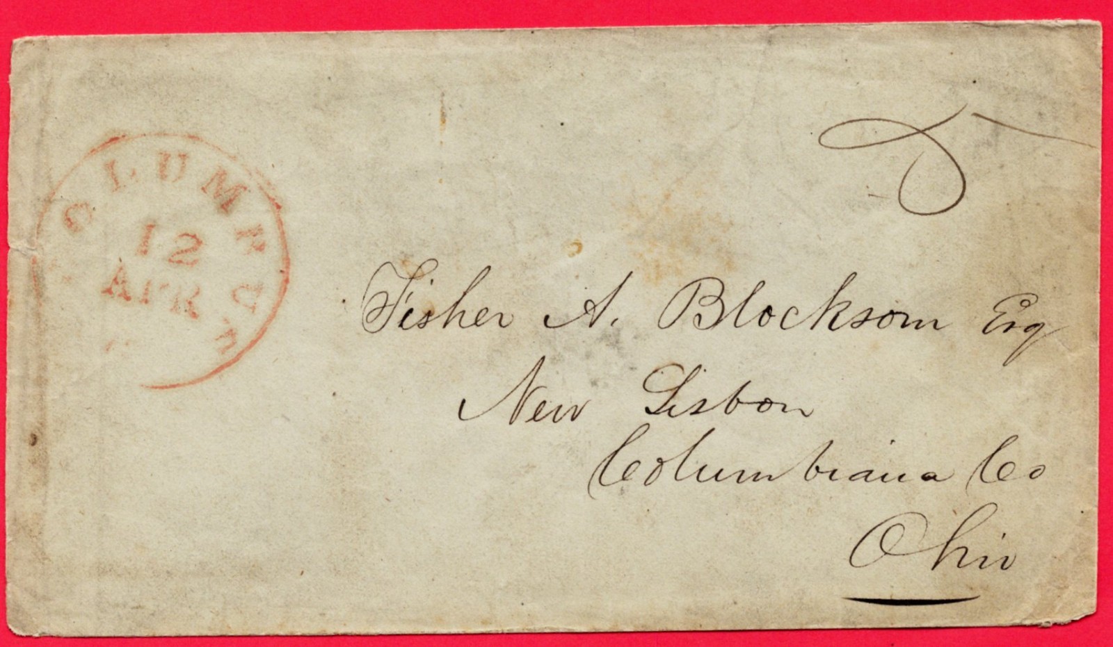 U.S.  Stampless Cover- with circle cancel : Columbus, Oh.    / MB- 751