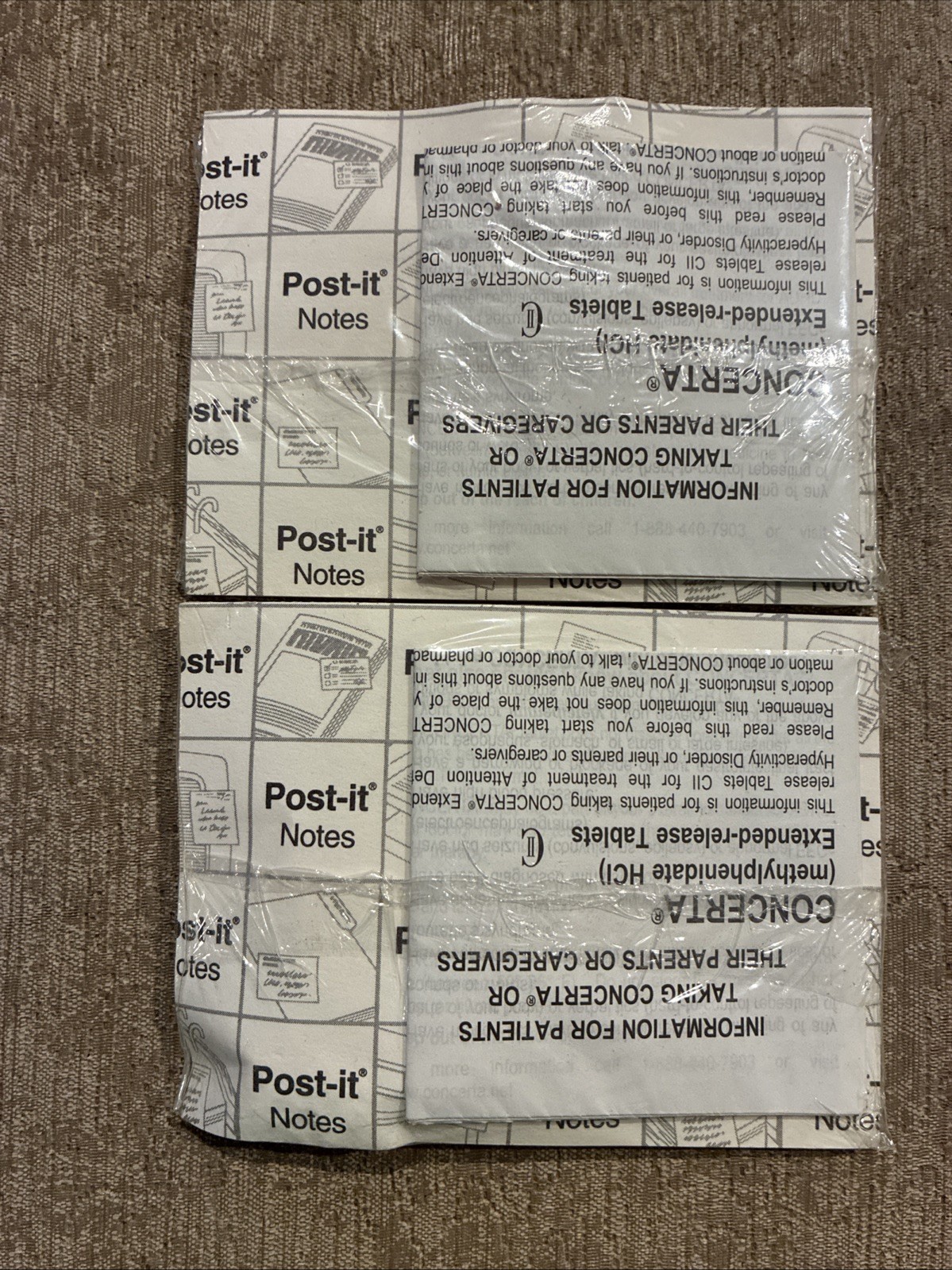 2 Concerta SEALED Post It Notes CNS Stimulant ADHD Dopamine Drug Pharma McNeil