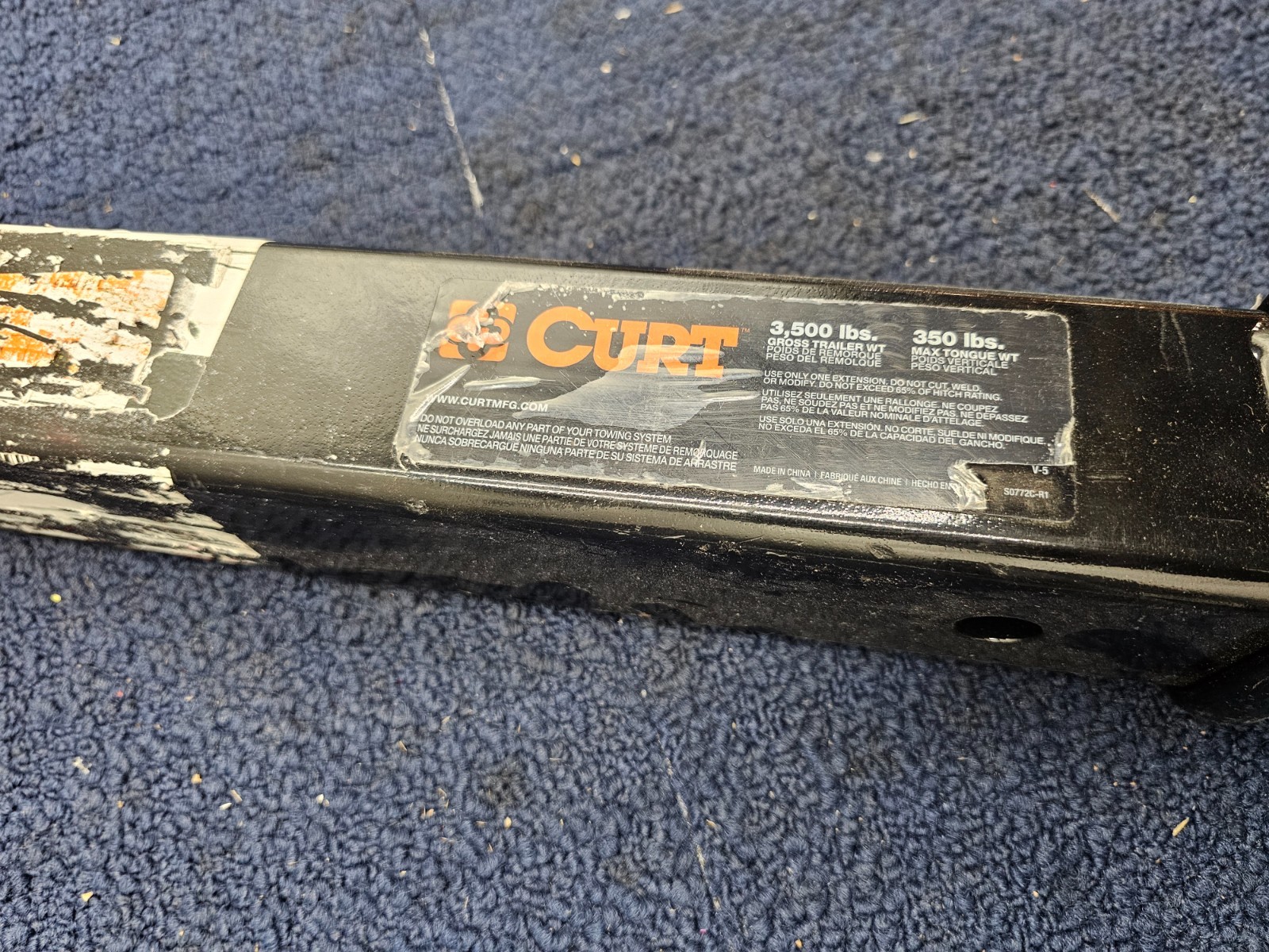 Curt 45795 14" Receiver Tube Extender 2" Shank 3,500 lbs Gloss Black Powder Coat