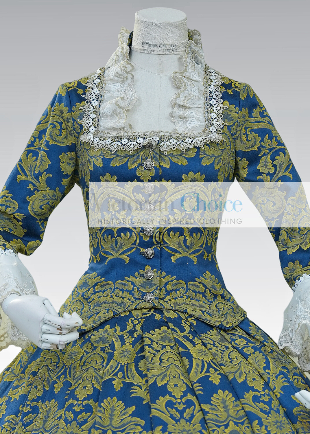 Georgian Bridgerton Queen Charlotte Victorian Brocade Dress Theater Costume 609