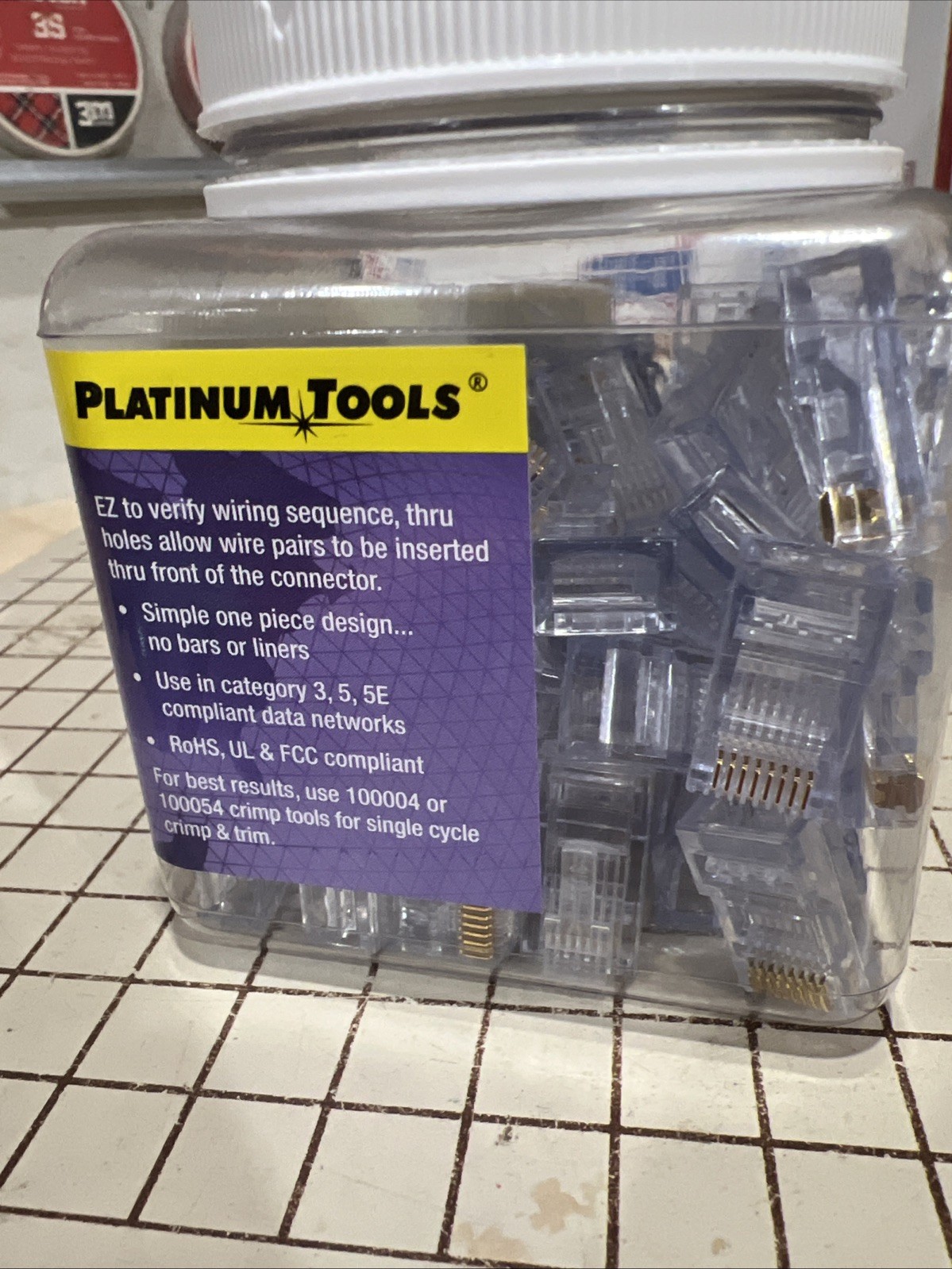 LOT OF 70 PLATINUM TOOLS CAT5/5e Connectors In Jar FACTORY SEALED Clear EZ-RJ45