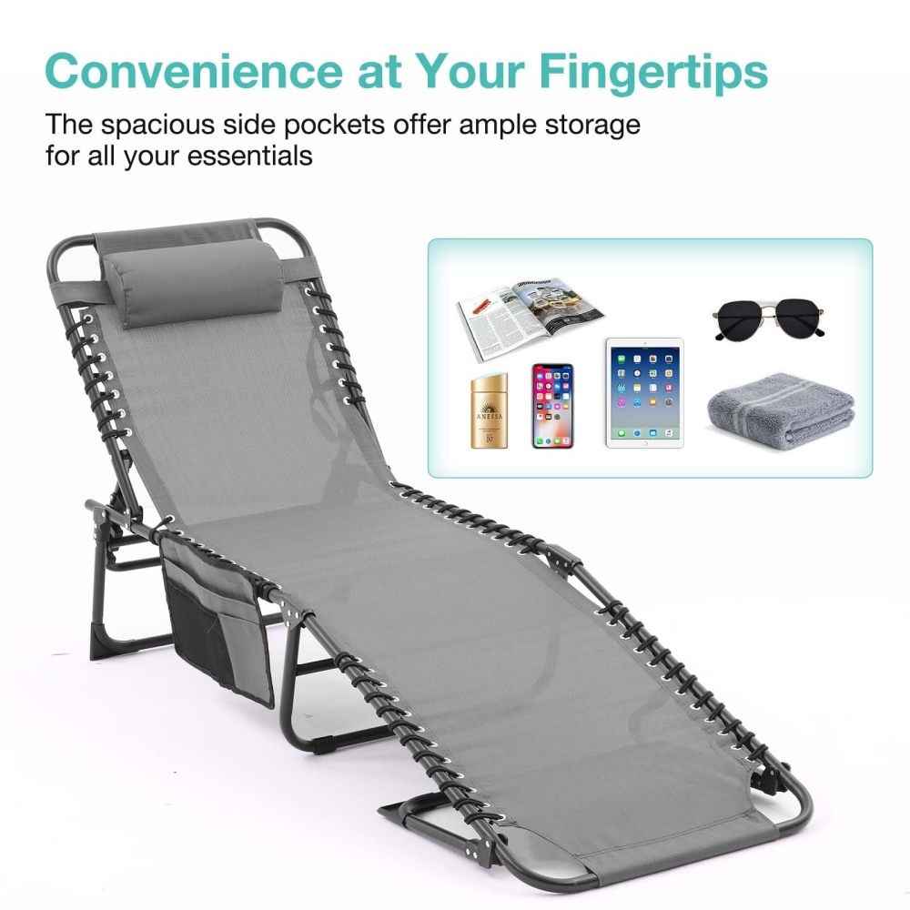 1 Set Folding Chaise Lounge Pool Chair Patio Sun Tanning Chair Outdoor