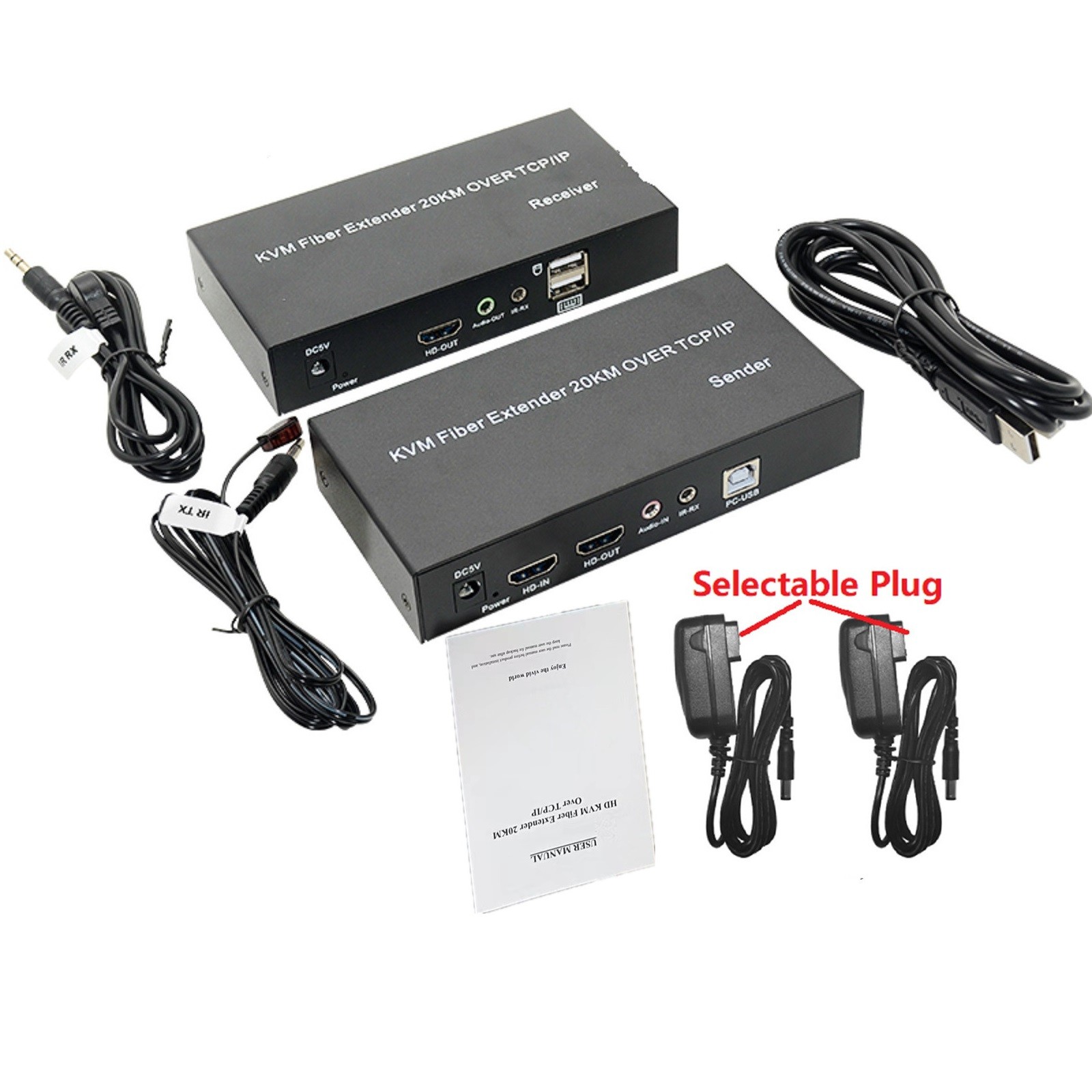 1920X1080P @60Hz HDMI KVM Fiber Extender over SC Fiber Optical Cable to 20Km B