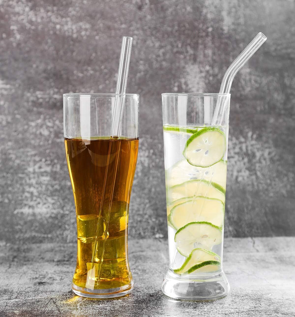 12 Pcs Reusable Glass Drinking Straws 6 Straight & 6 Bent 8x8mm with 2 Brushes