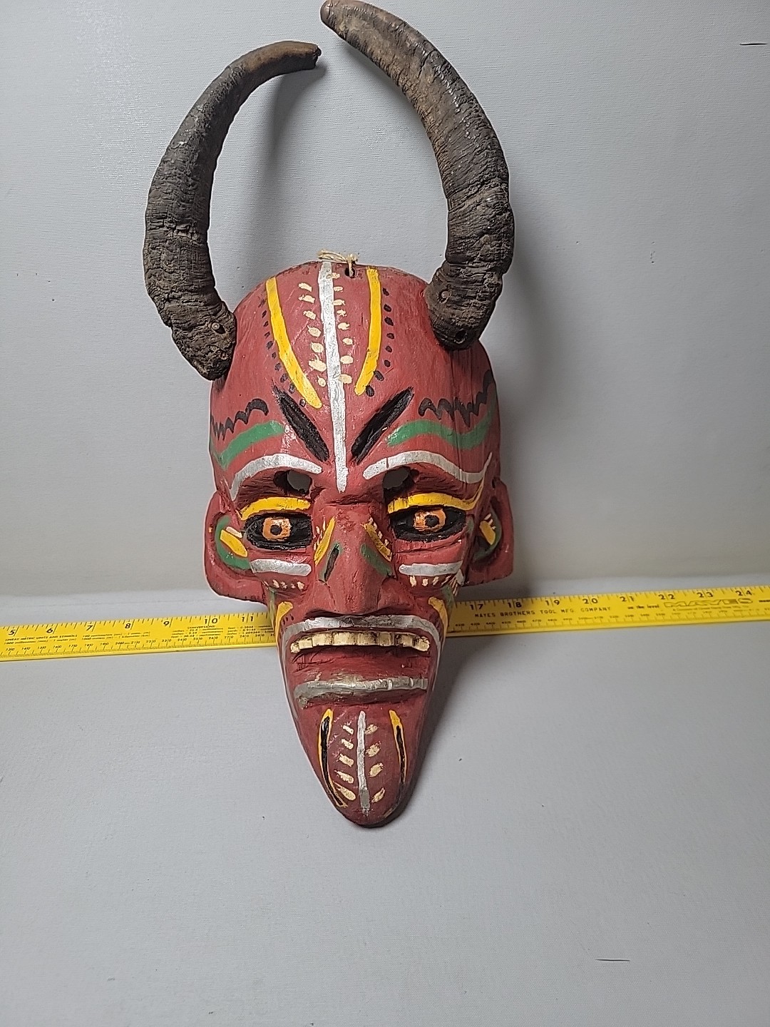 Vintage hand carved & painted wood devil mask Mexico?