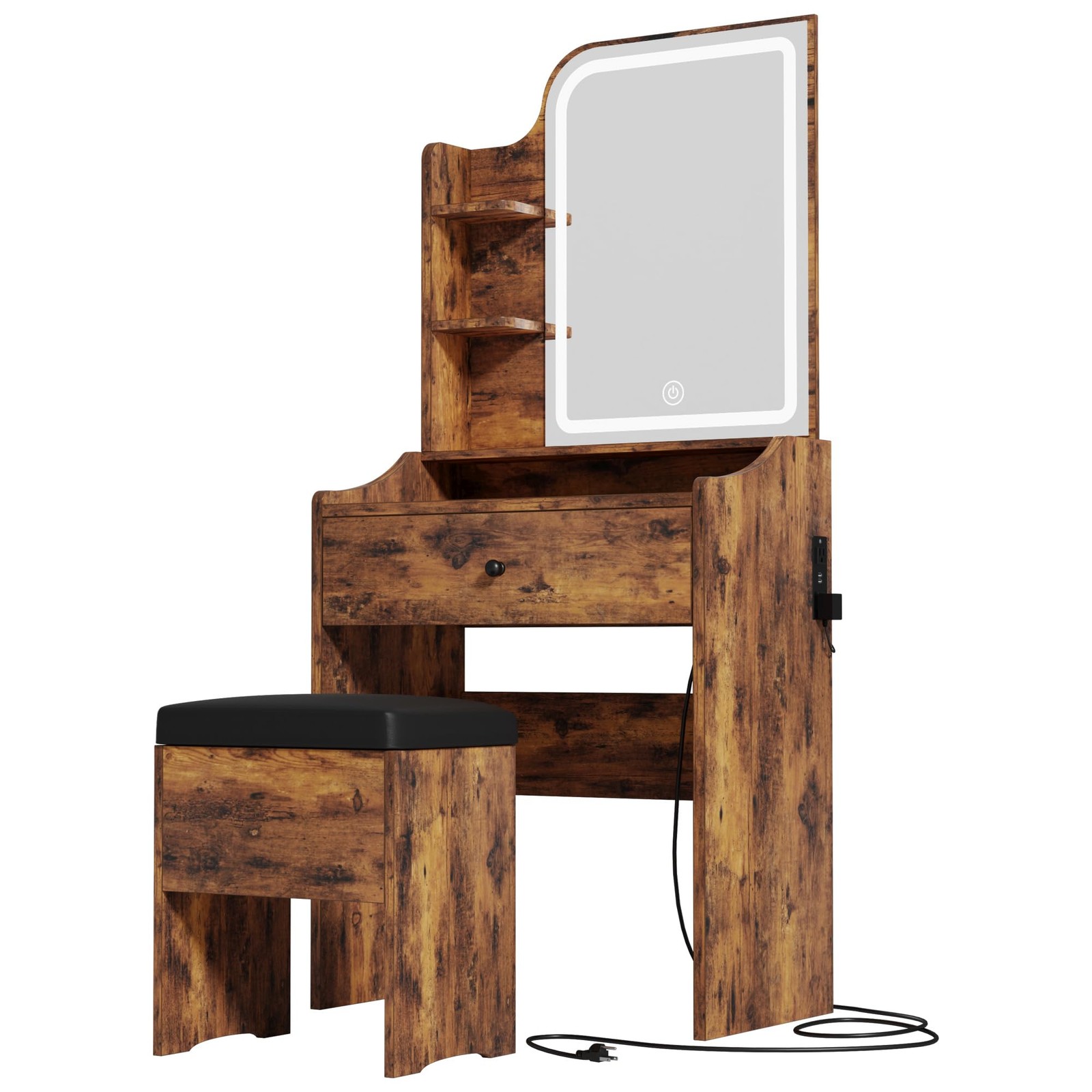 LIKIMIO Small Makeup Vanity Desk with Mirror and Lights, Vanity Table Set with S