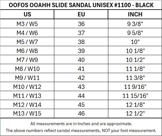 OOFOS OOAHH Sandal Slide Recovery Footware Unisex #1100 - Black - Choose Size