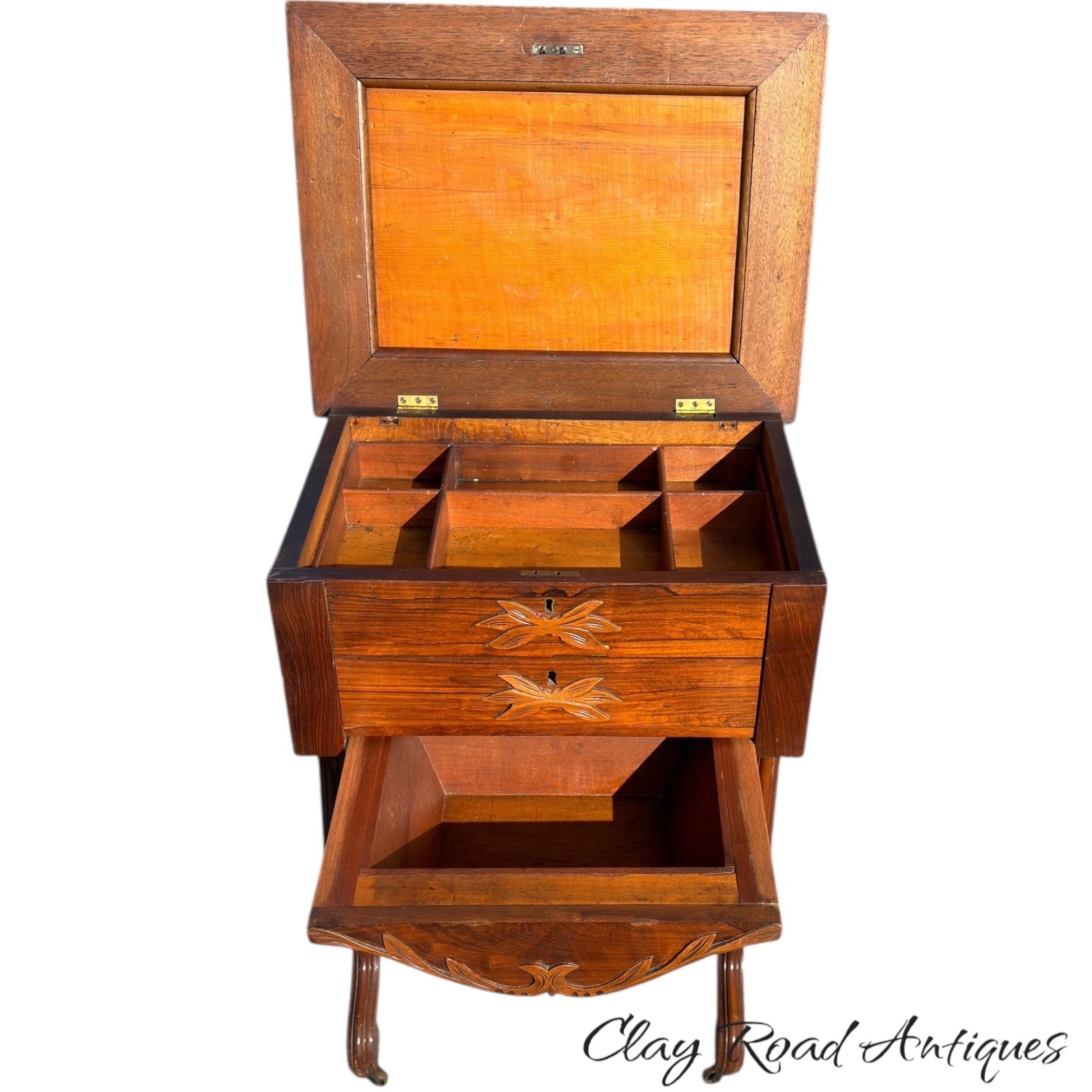 Antique Rosewood victorian sewing stand table work transitional 1870 classical