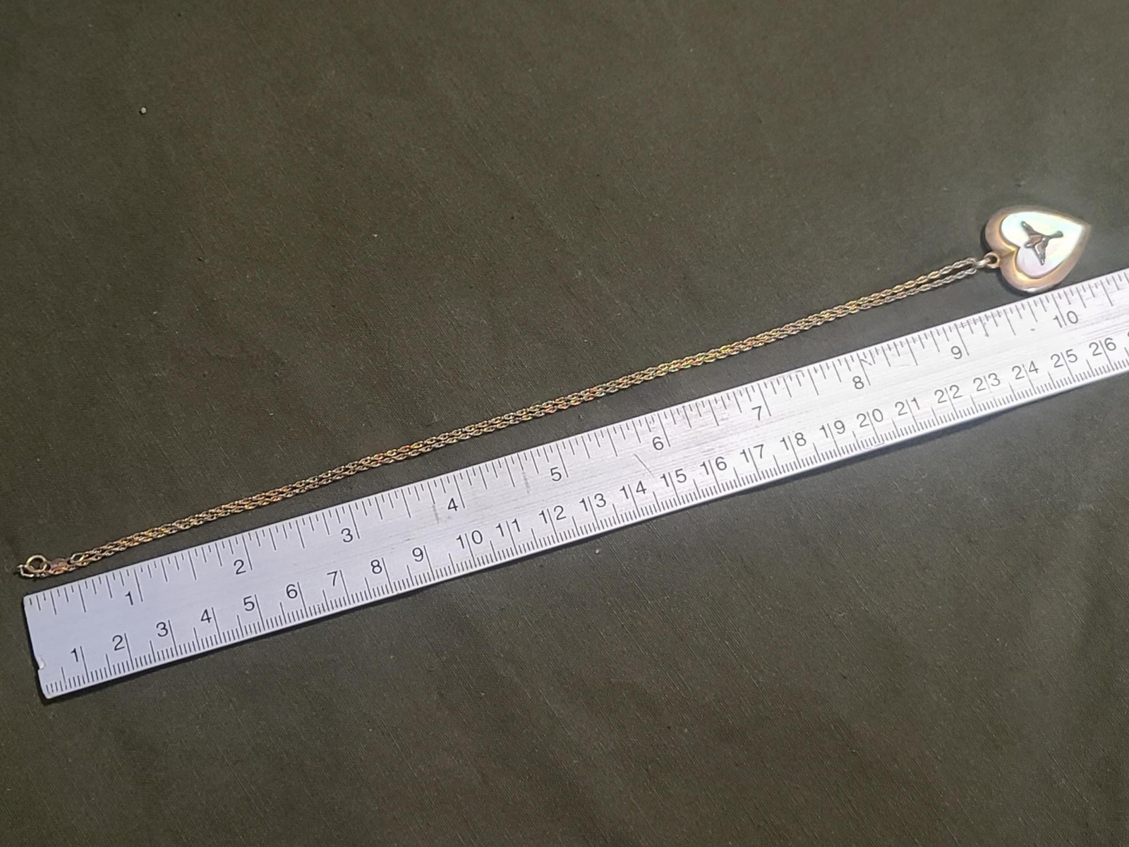 WW2 US Army Air Corps Heart Locket Necklace Mother of Pearl Sweetheart MOP 1940s