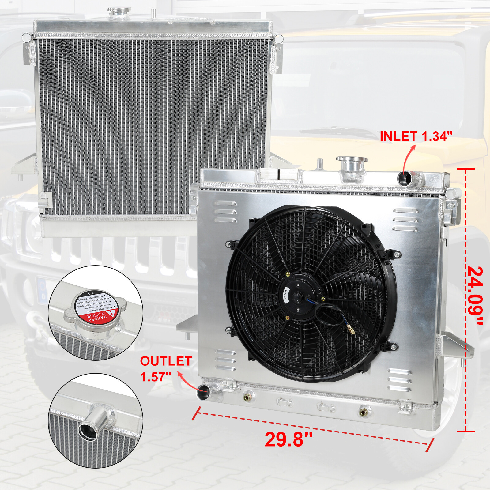 3 Row Radiator+Shroud Fan Kits For 2006-2012 Chevy Colorado Hummer H3/GMC Canyon