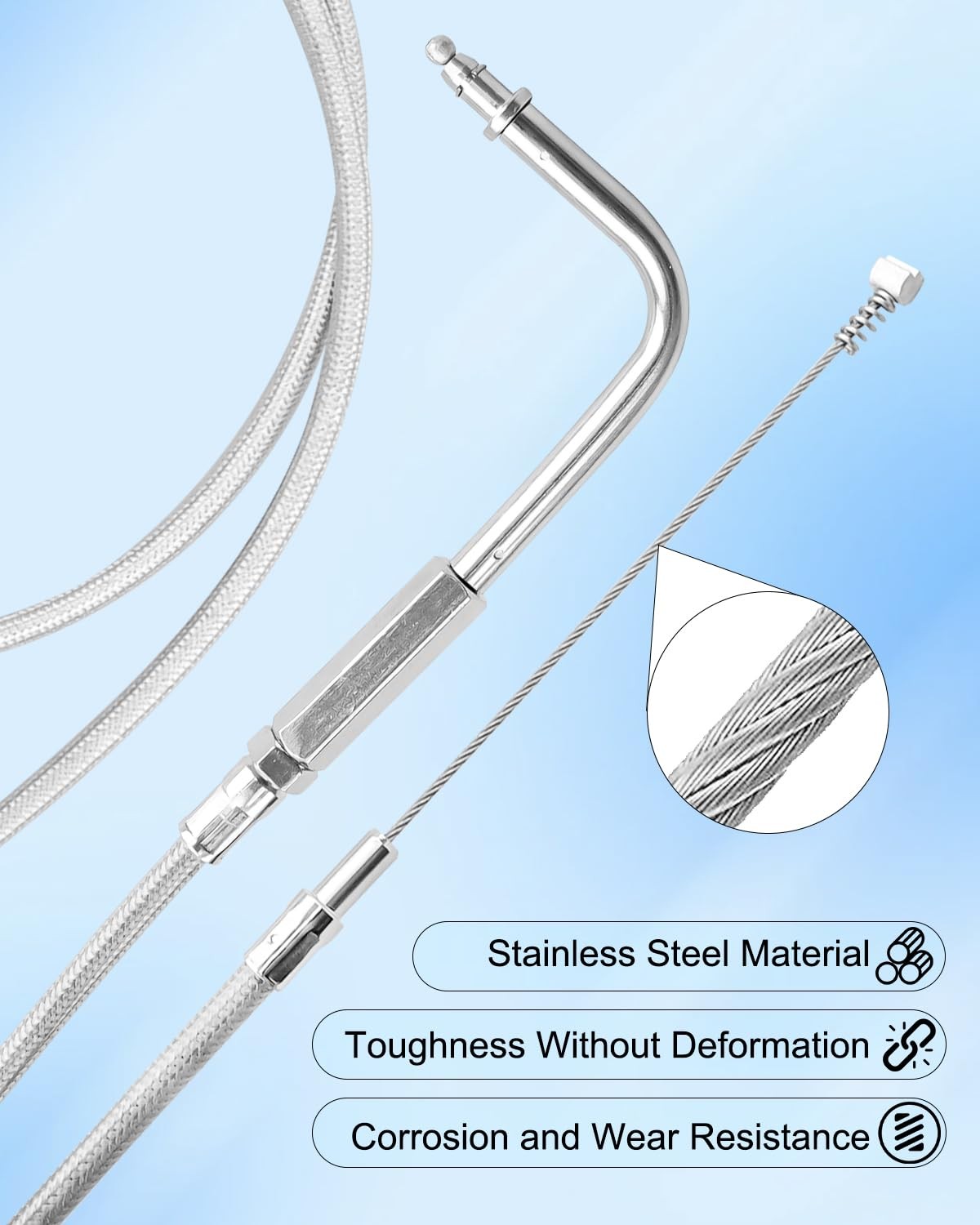 42" Stainless Steel Throttle Idle Cable Set Fit for Harley Davidson FXST FLST...