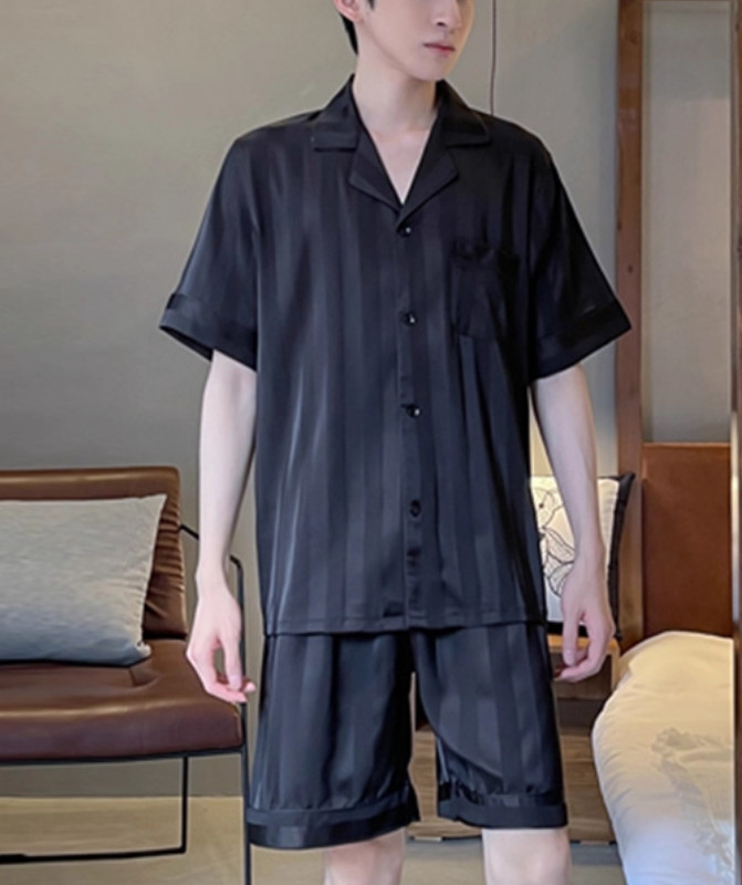FREE SHIP USA SUMMER Men SATIN SILK Pajamas Short Sleeve Shorts Lounge Pants