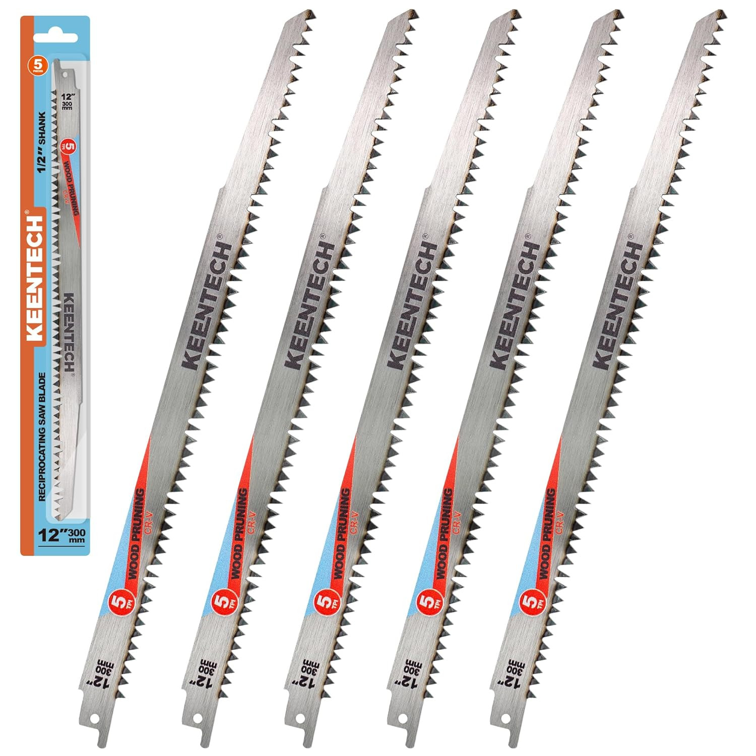 KEENTECH 12" Reciprocating Saw Blades, 5-Pack Wood & Tree Pruning, 5 TPI