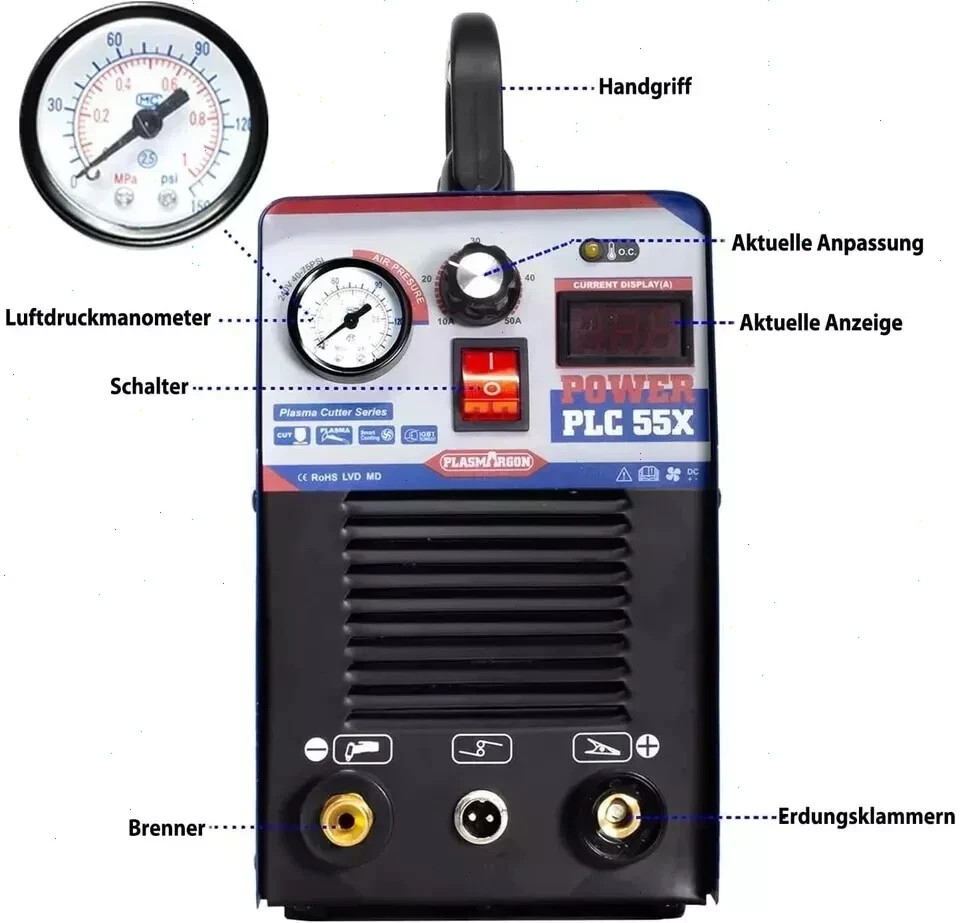 IGBT Plasma Cutter CUT55 Air HF Plasma Cutting 14mm Metal 55Amp 110V Inverter