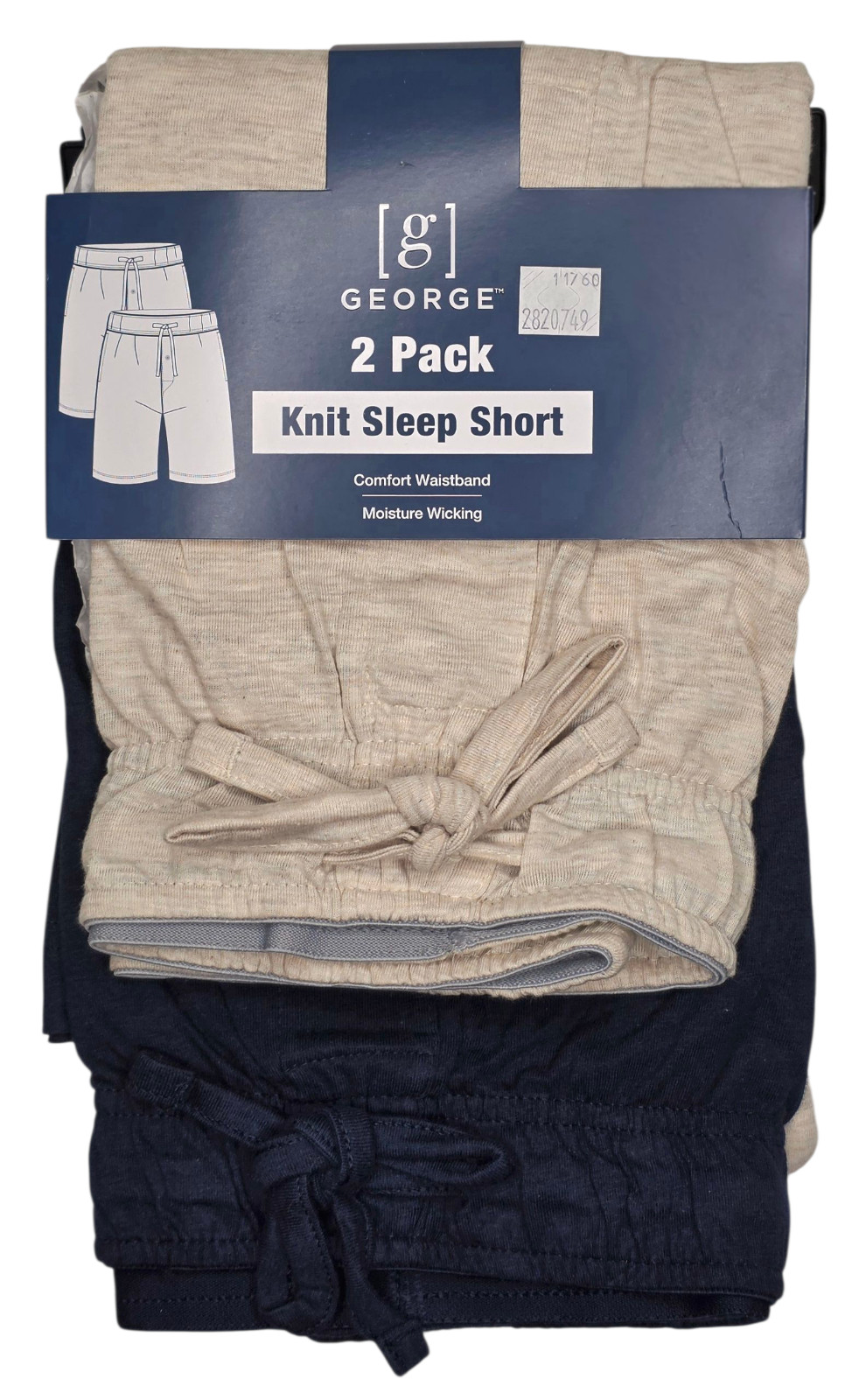 George #11760 NEW Men's Drawstring Comfort Waistband 2 Pack Knit Sleep Shorts