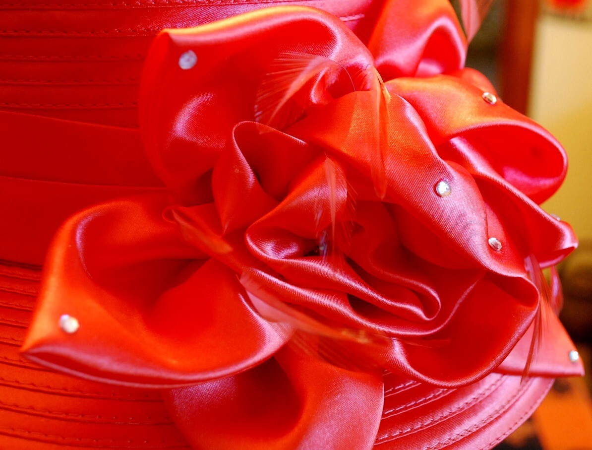 Vintage SOPHIA COLLECTION Ladies ORANGE Church Hat w Rhinestones & Feathers