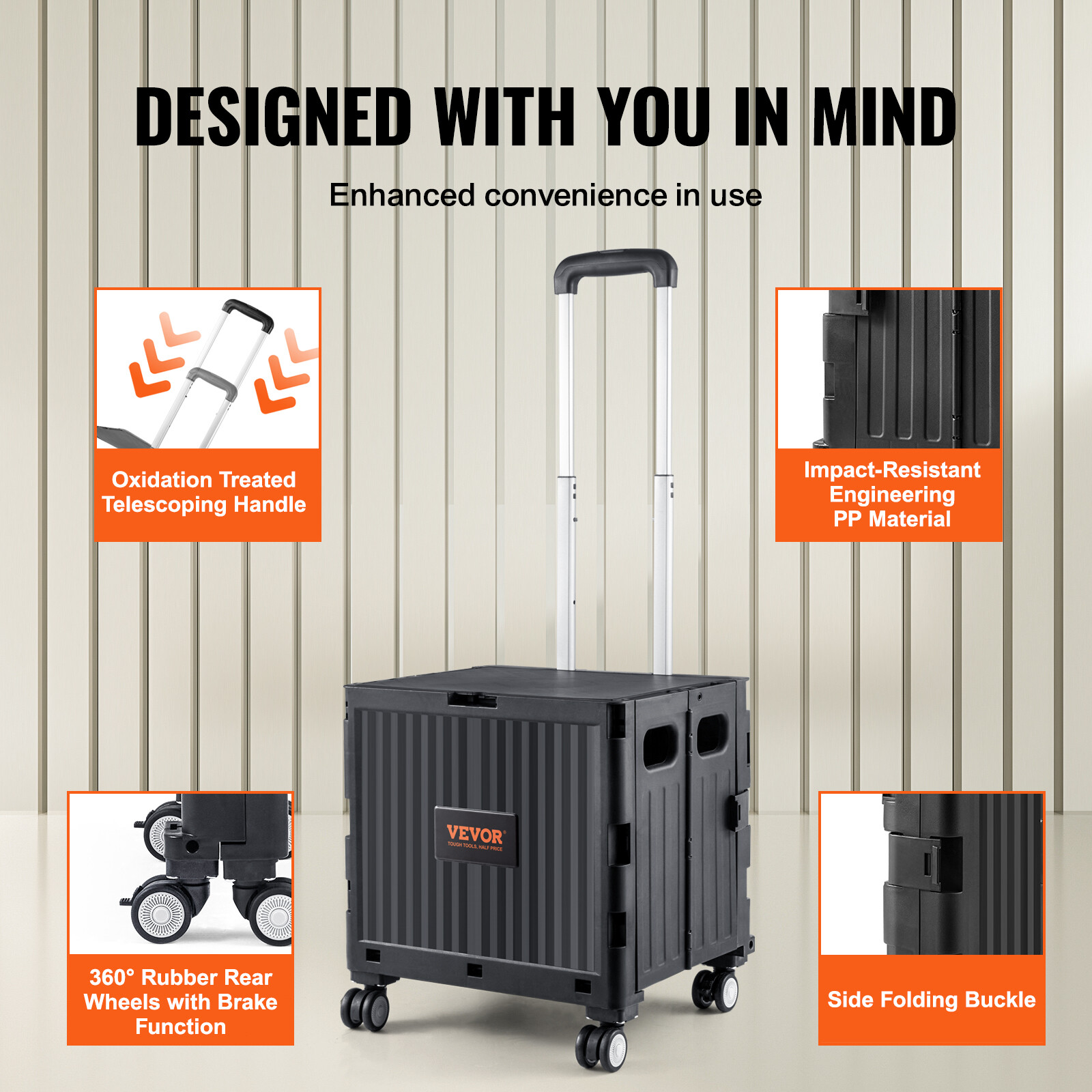 VEVOR 110 lbs Folding Shopping Cart Basket Utility Trolley Laundry Grocery Cart