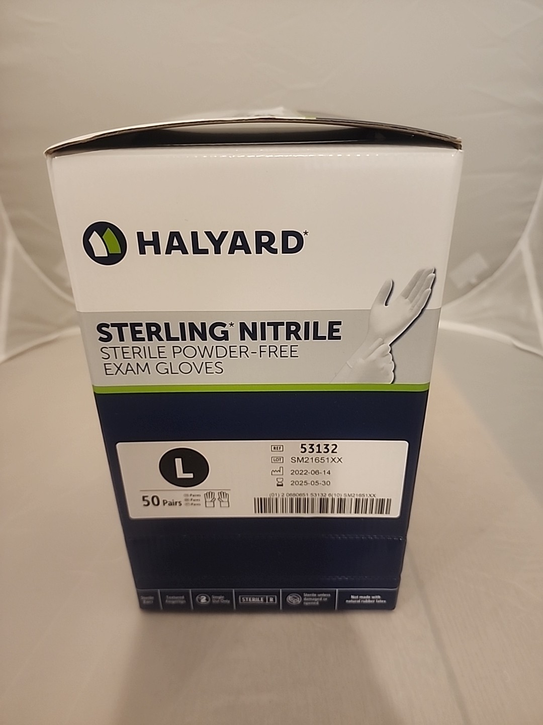 *50-Pairs* Halyard Sterling Nitrile Powder-Free Exam Gloves Sterile Large 53132