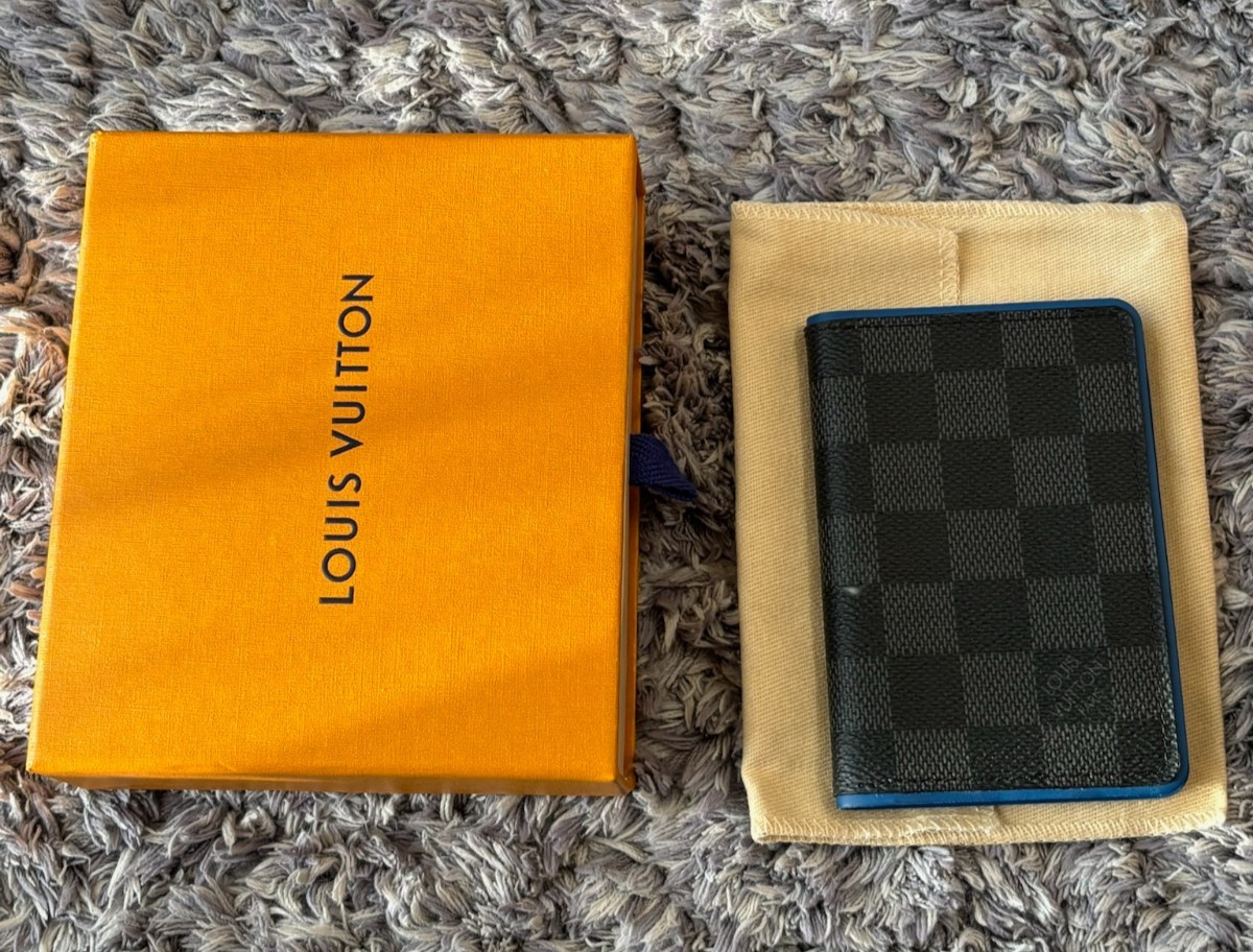 AUTH Louis Vuitton N64432 Damier Graphite Blue Edge Card Case Wallet AB LV