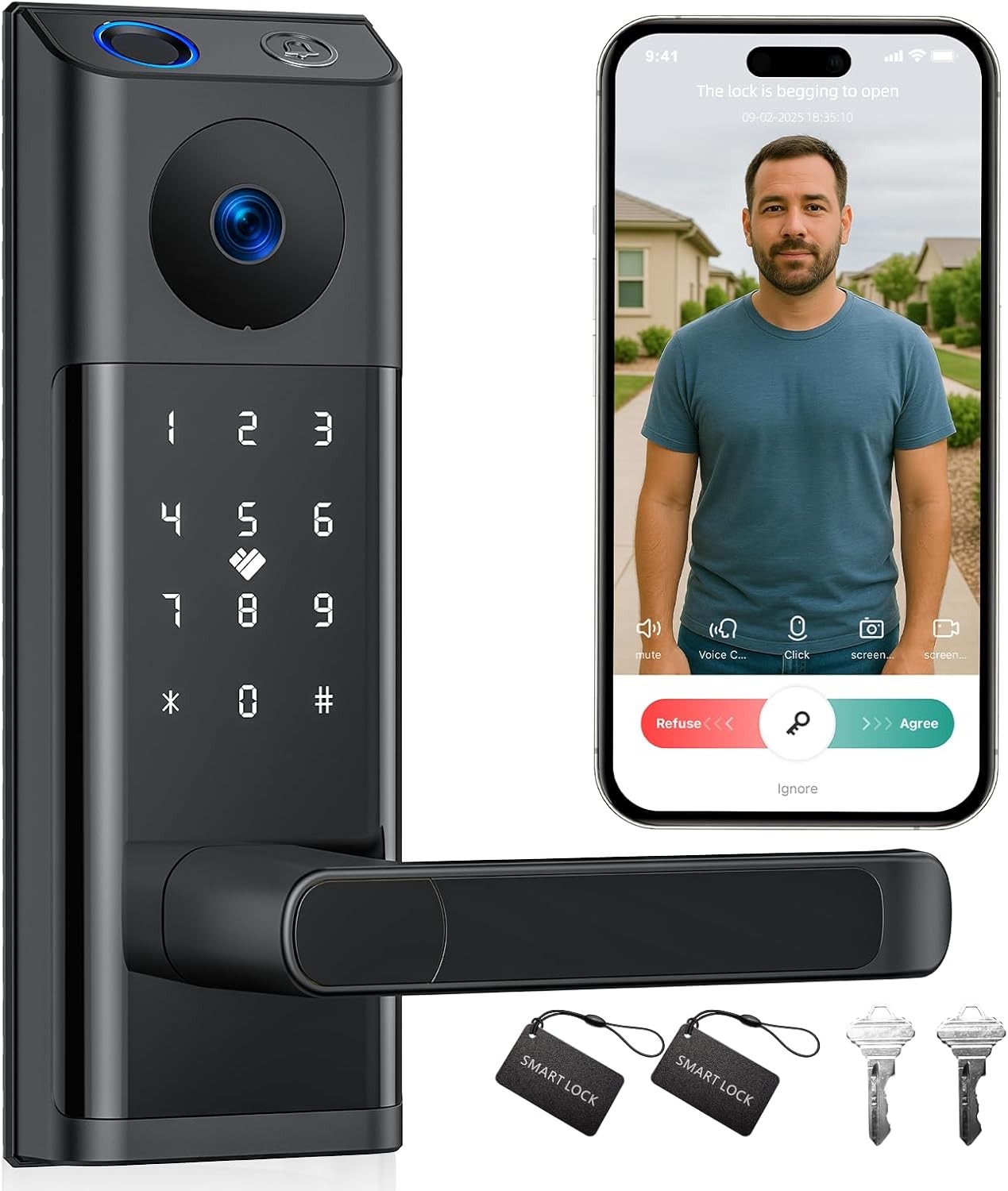 WiFi Video Smart Lock with Camera & Doorbell Keyless Entry Handle for Front Door