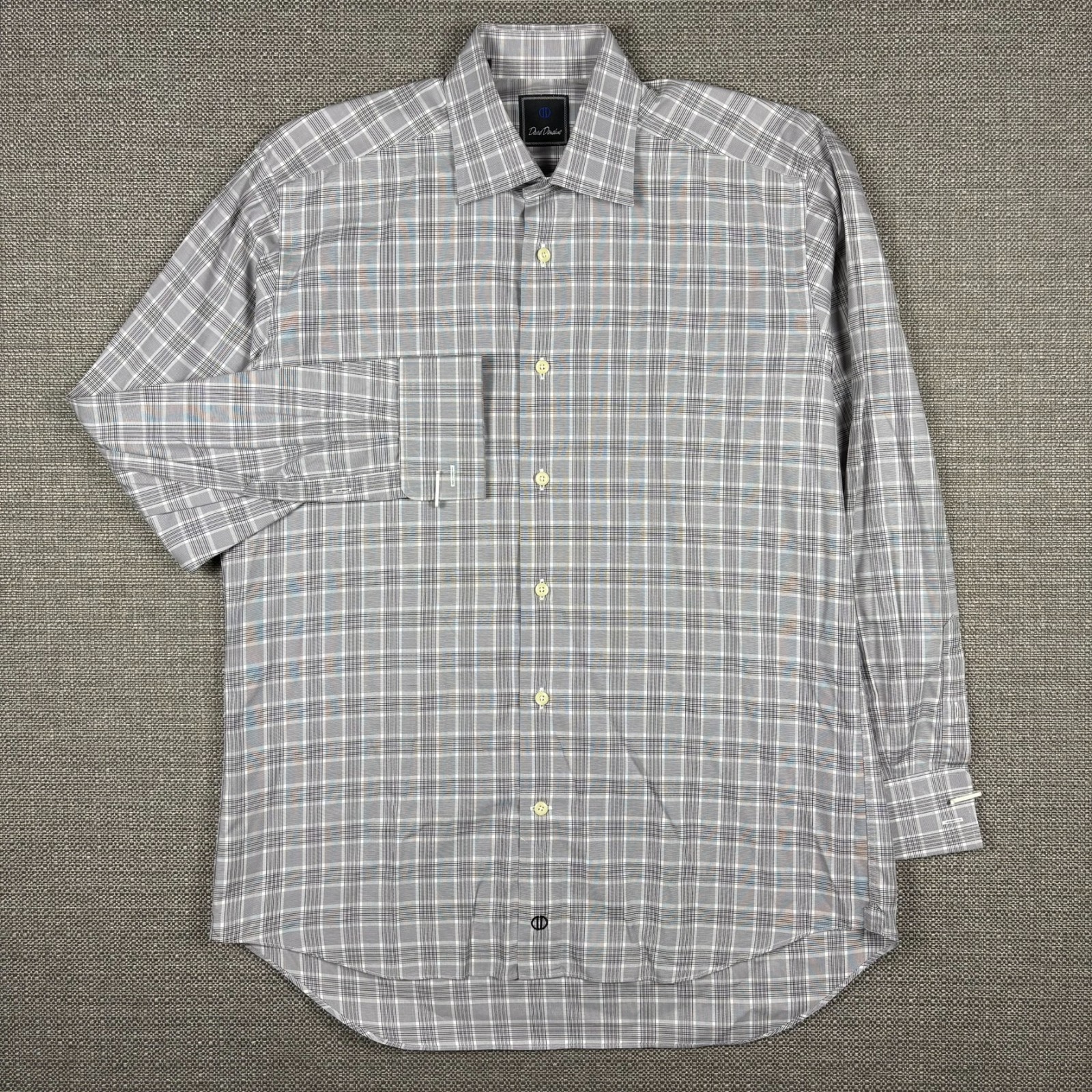 David Donahue Men's Shirt 15 1/2 15.5 32 Long Sleeve French Cuff Gray White New