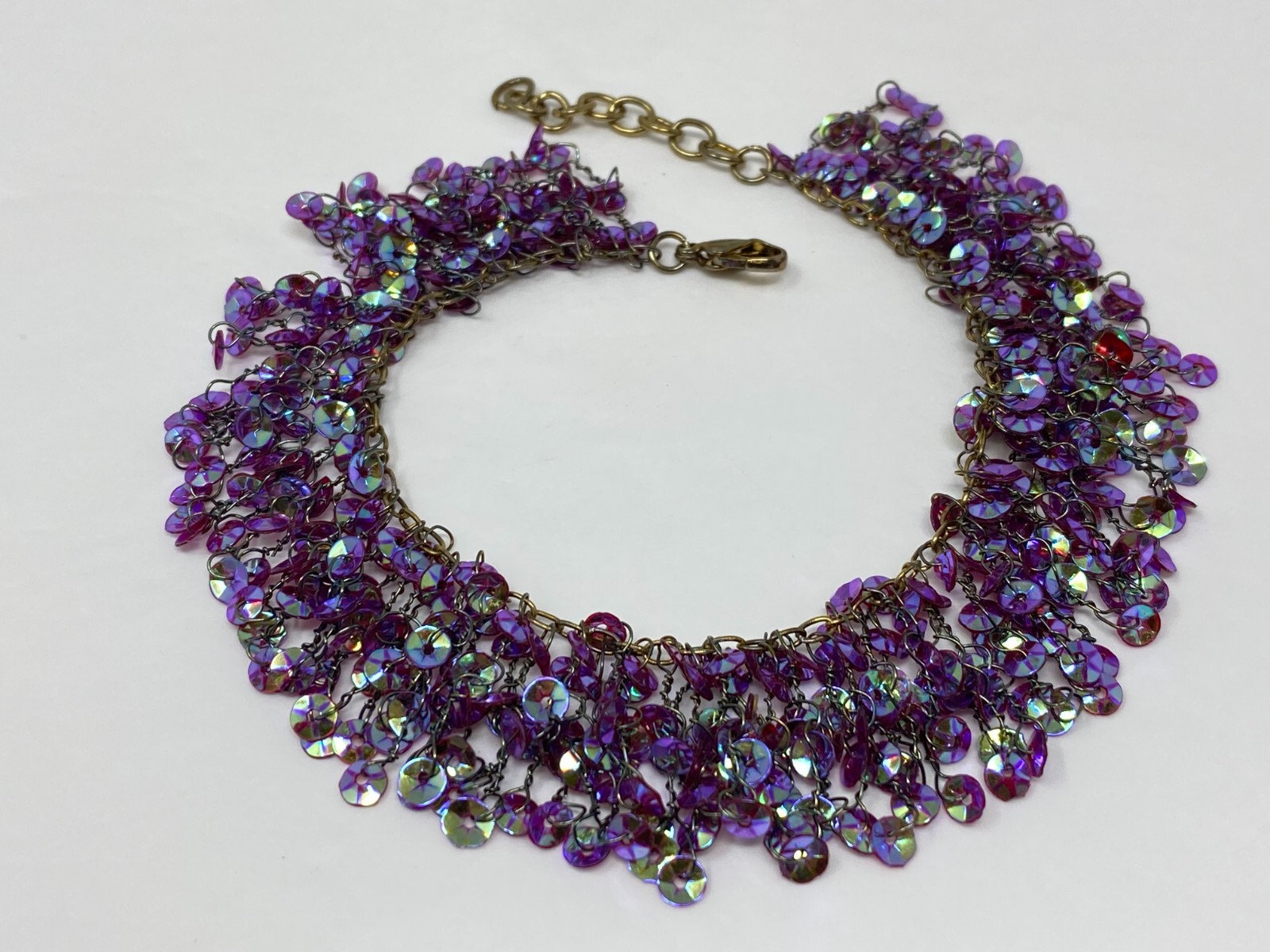 Handmade Iridescent Sequin Bead Bracelet 8-9 Inch Dark Purple