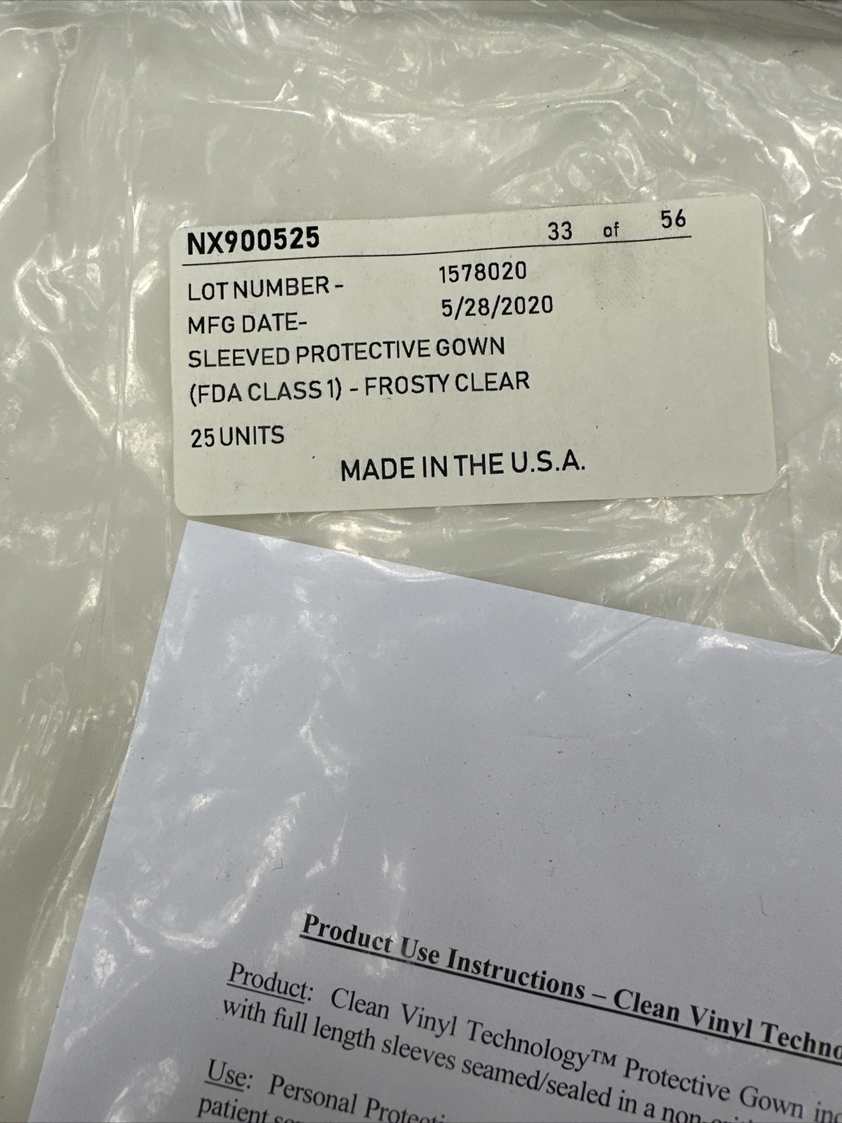 Case of 25 Mississippi Polymers Sleeved Vinyl Protective Gown Translucent/clear