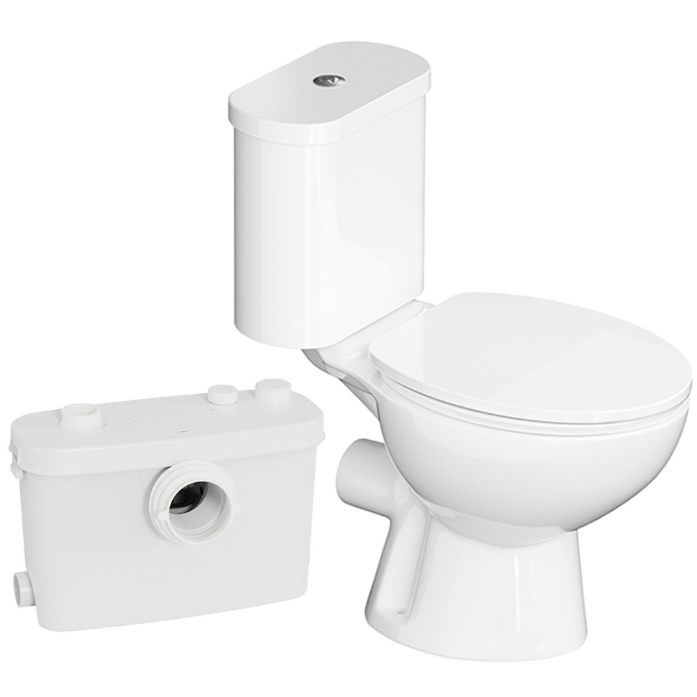 500W Macerating Toilet With 4 Water Inlet Two-piece Upflush Toilet for Basement