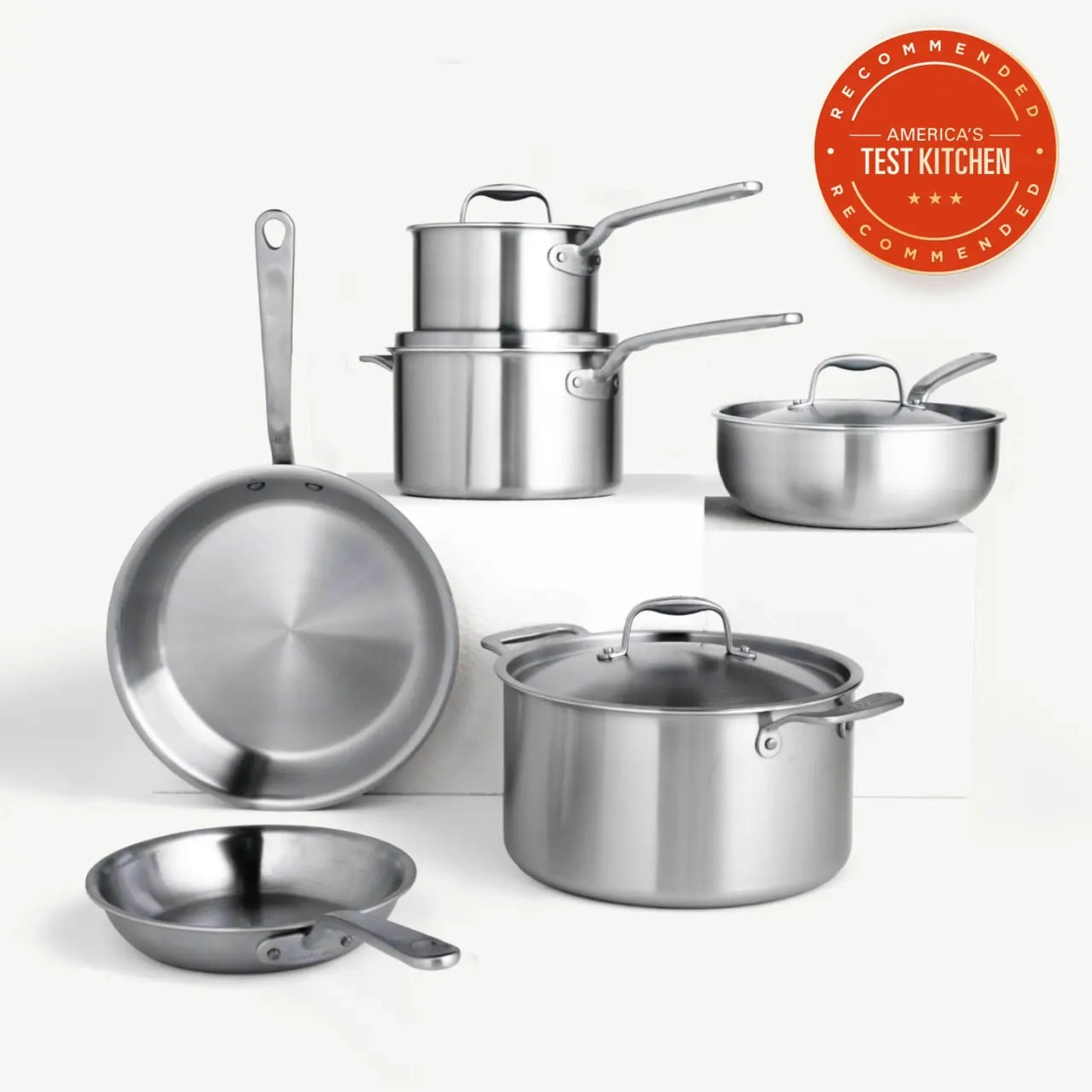 Made In Cookware 10PC Stainless Steel Pot Pan Set 5-Ply Clad Italy