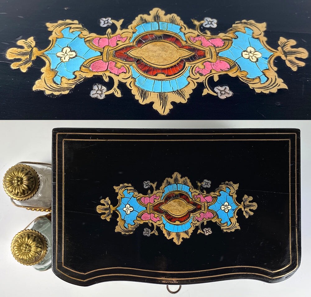 Antique French Napoleon III Boulle Scent Caddy, Scent Bottles, Cave a Perfume