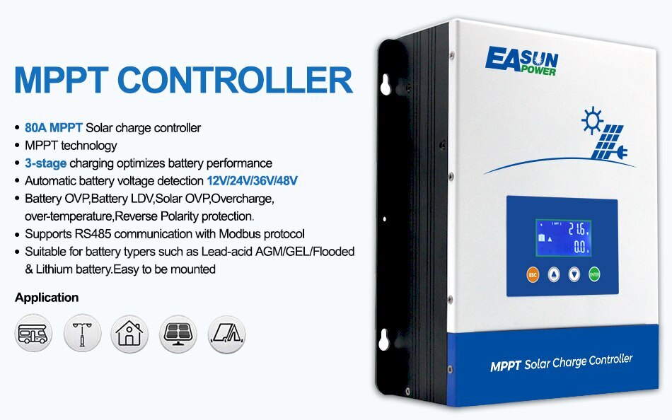 MPPT 80A Solar Panel Charge Controller 12V 24V 36V 48V DC Battery Regulator LCD