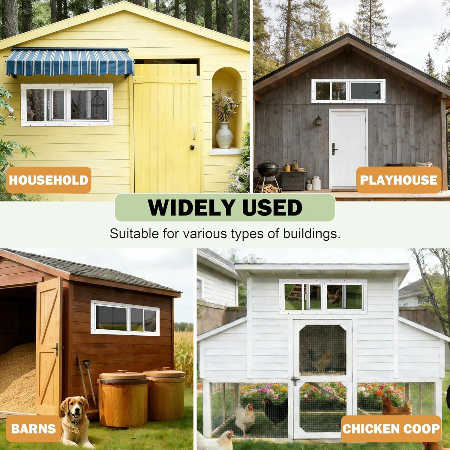 2 Pack Shed Windows, 10"X 18" White Sliding Window Suitable for Chicken Coop, Sh