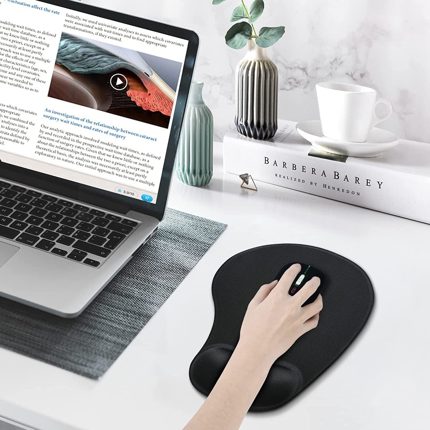 PC Mouse pad Ergonomic Comfortable Mat With Wrist Rest Support Gray Non Slip