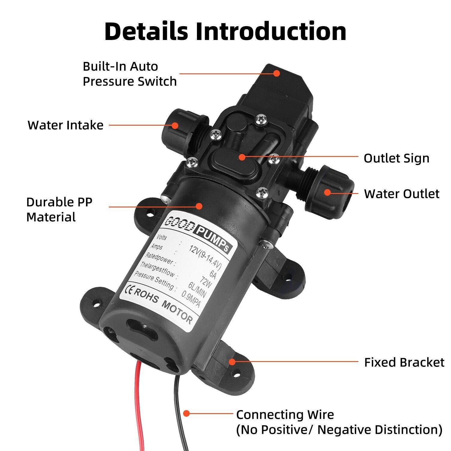 12V 130PSI High Pressure Self-Priming Diaphragm Water Pump