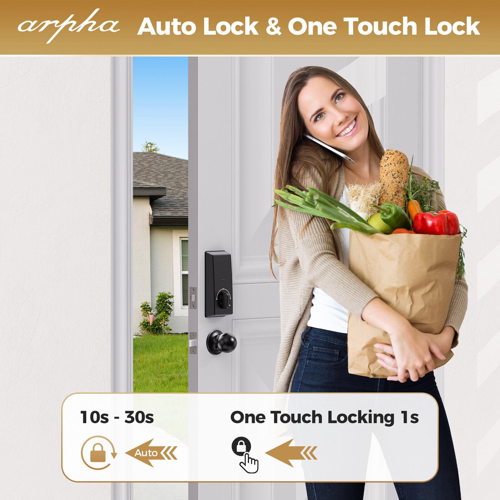 ARPHA Fingerprint Door Lock Biometric Smart Lock APP Bluetooth Keyless Deadbolt