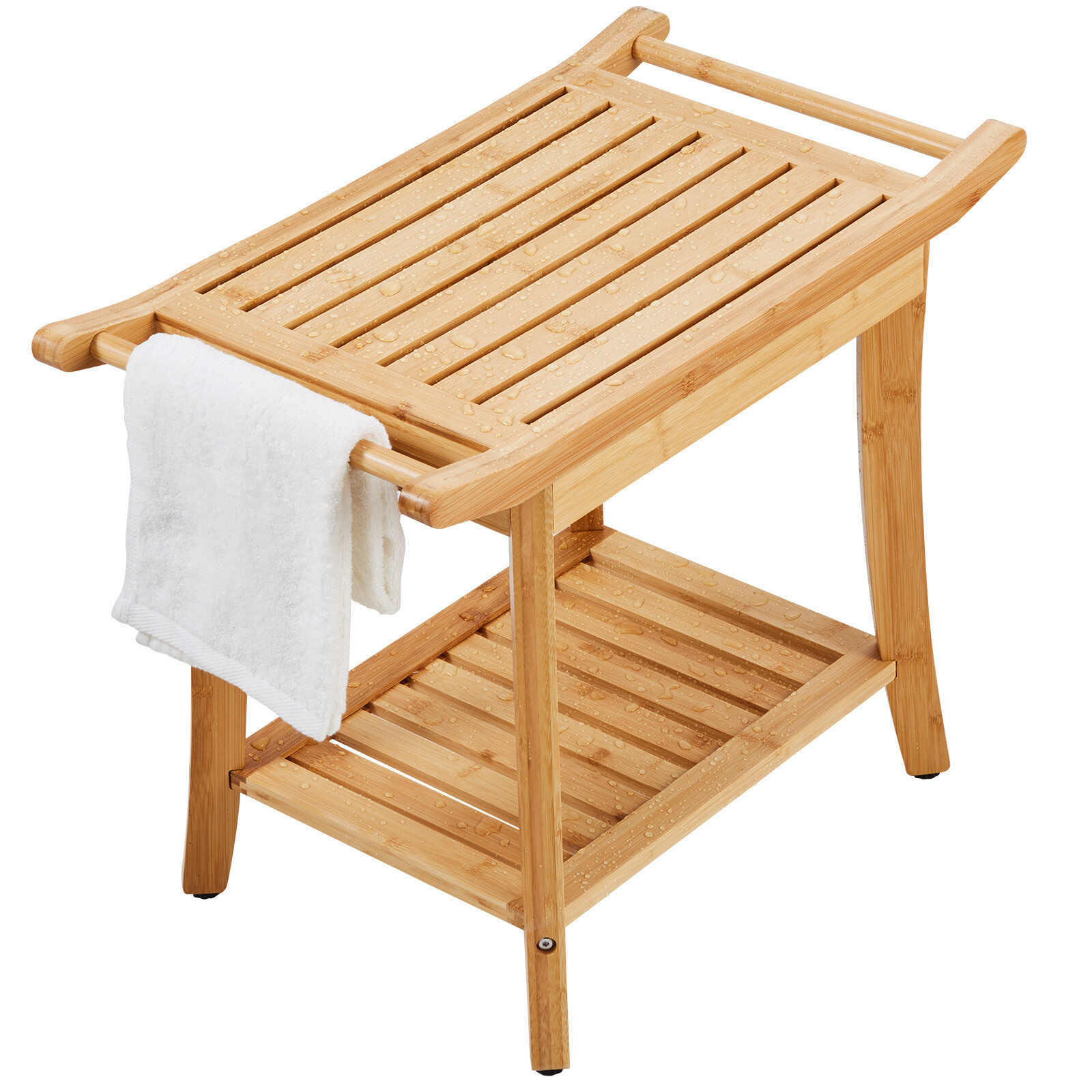 VEVOR Bamboo Shower Bench 24 x 13.8 x 18.9 in Shower Stool Chair for Bathroom