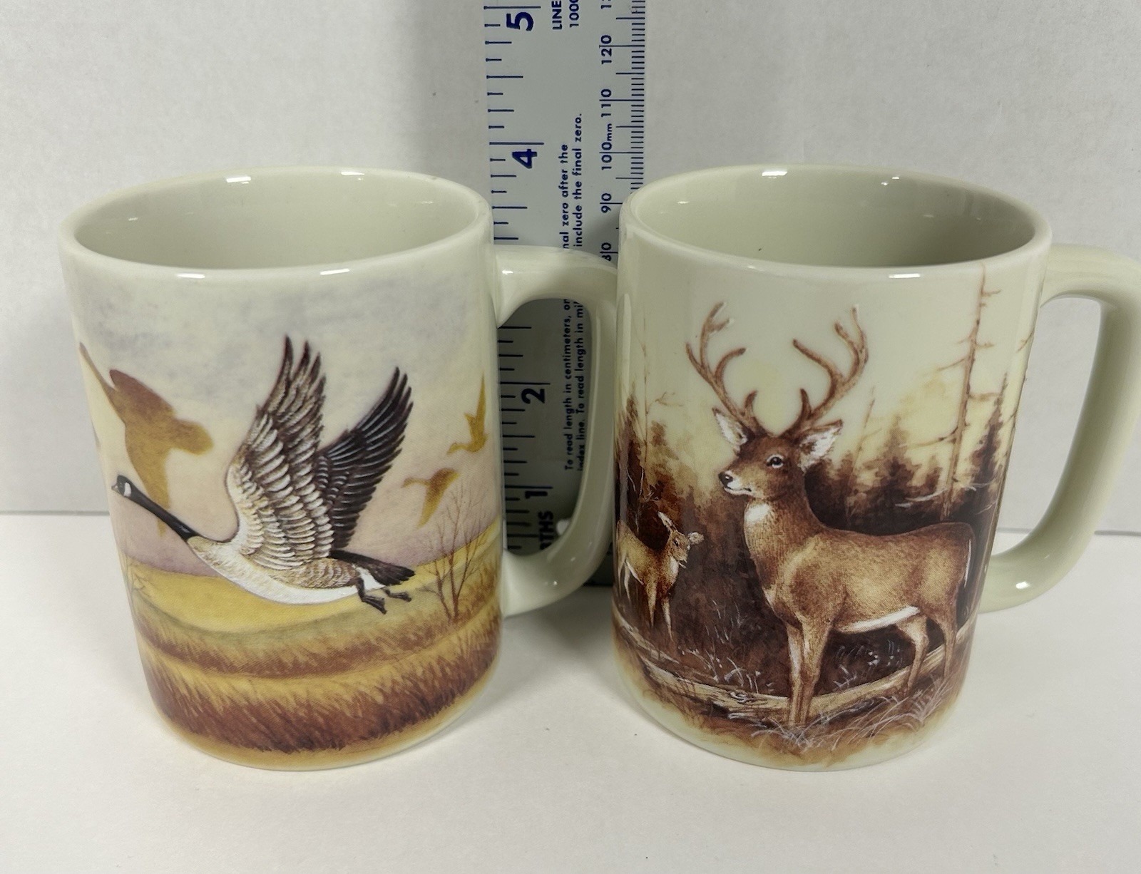 VTG Otagiri Japan Mug Set Buck Forest Fall Flying Duck Geese-RARE