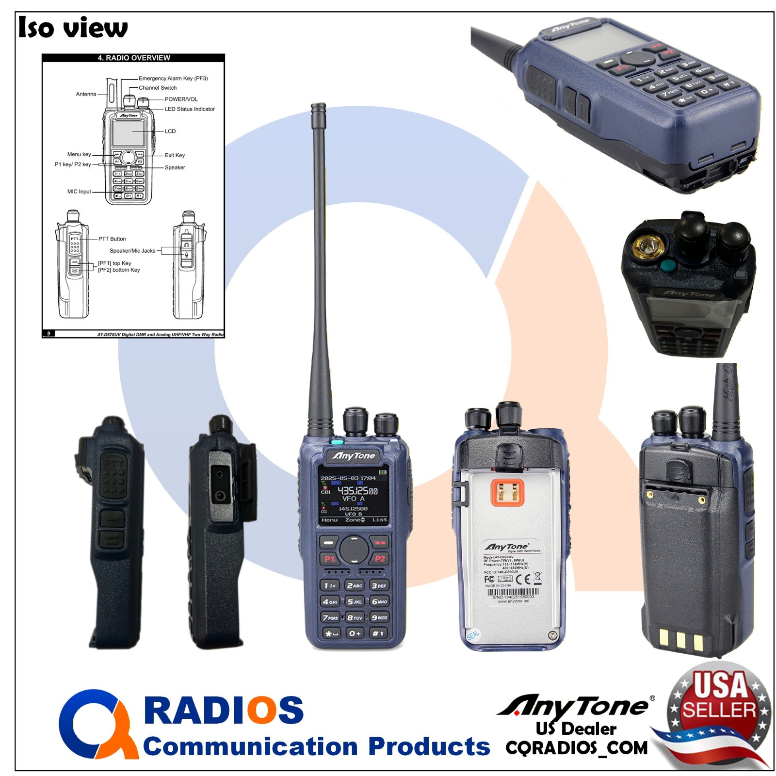 AnyTone AT-D890UV GPS DMR Analog UHF VHF Radio FREE Accessories ATD890UV