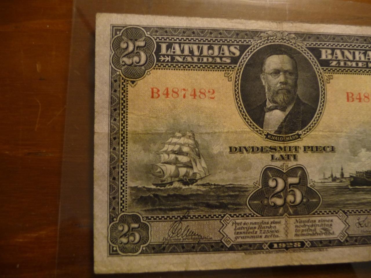 1928 Latvia 25 Latu Banknote P18a F-VF Condition SKU# 25074