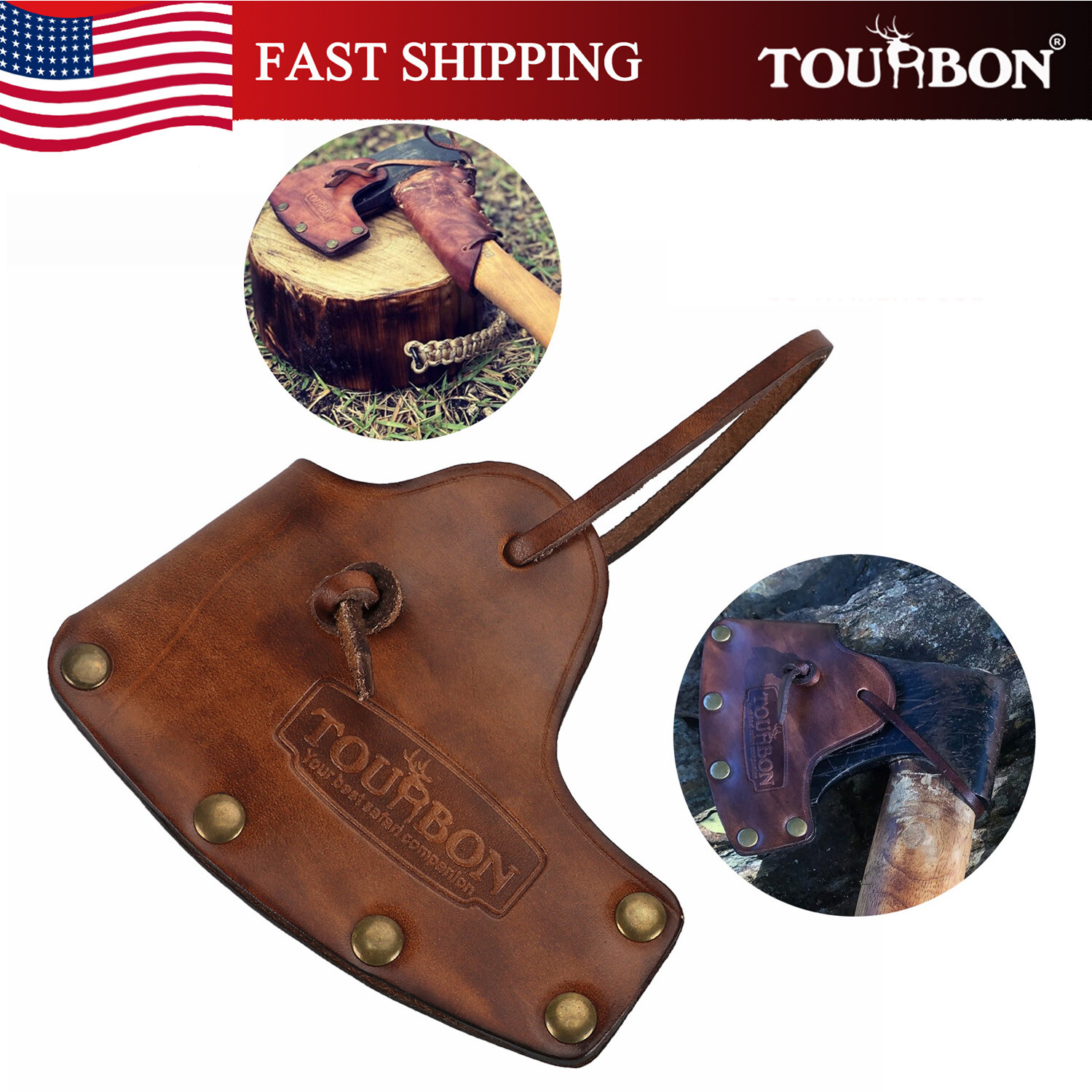 TOURBON Vintage Leather Axe Holster Hatchet Lanyard Blade Sheath Protect Cover