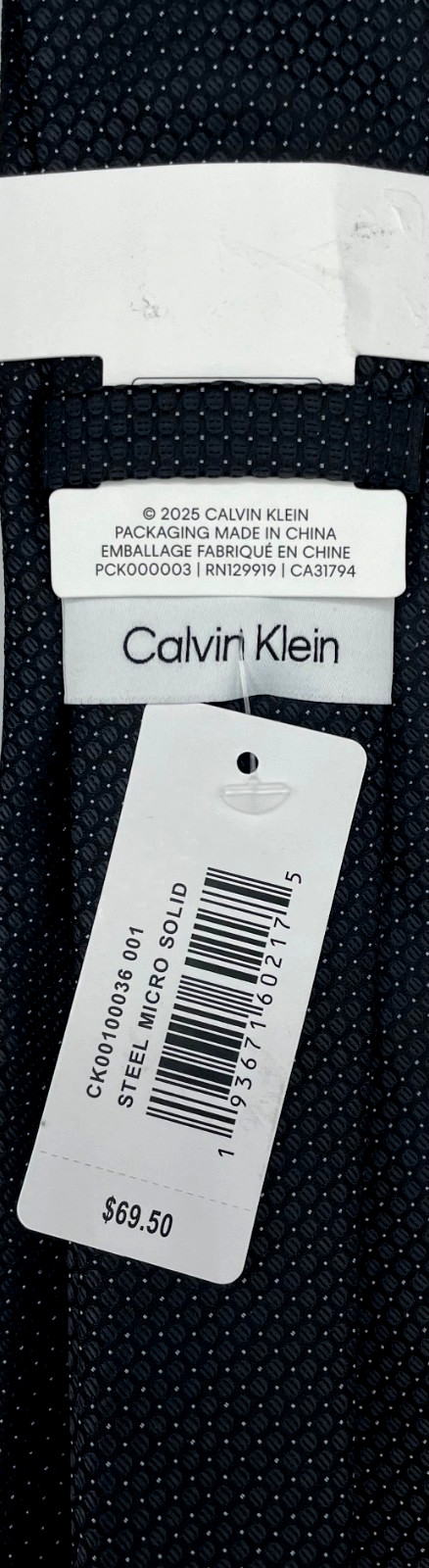 Calvin Klein Men's Polyester Tie ~ Black ~ Steel Micro Solid ~ NEW MSRP: $69.50