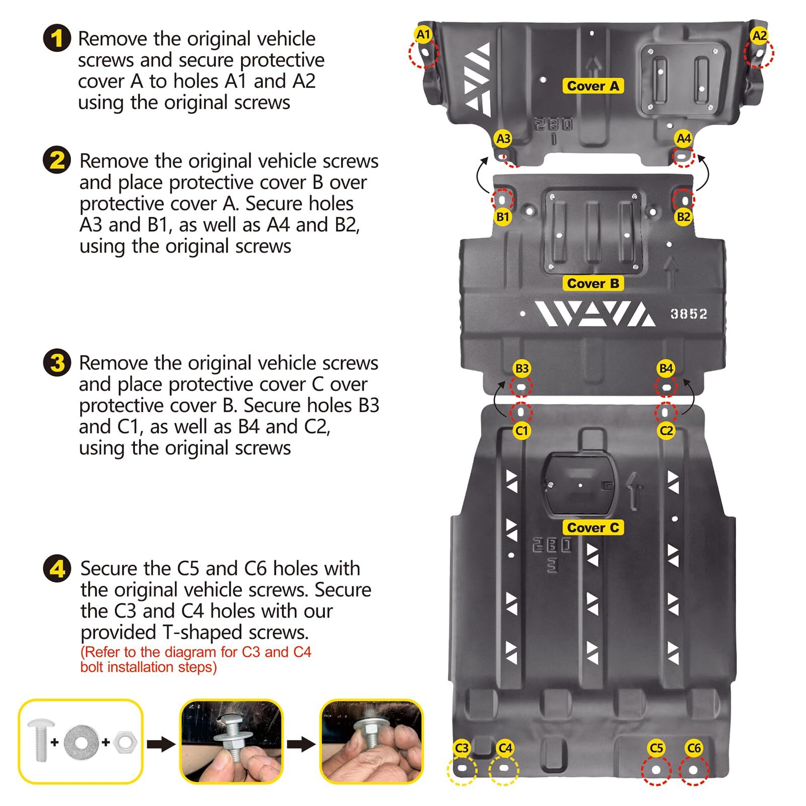 Full Skid Plate Package w/Front Transmission Skid Plate For 2015-2022 Ford F150